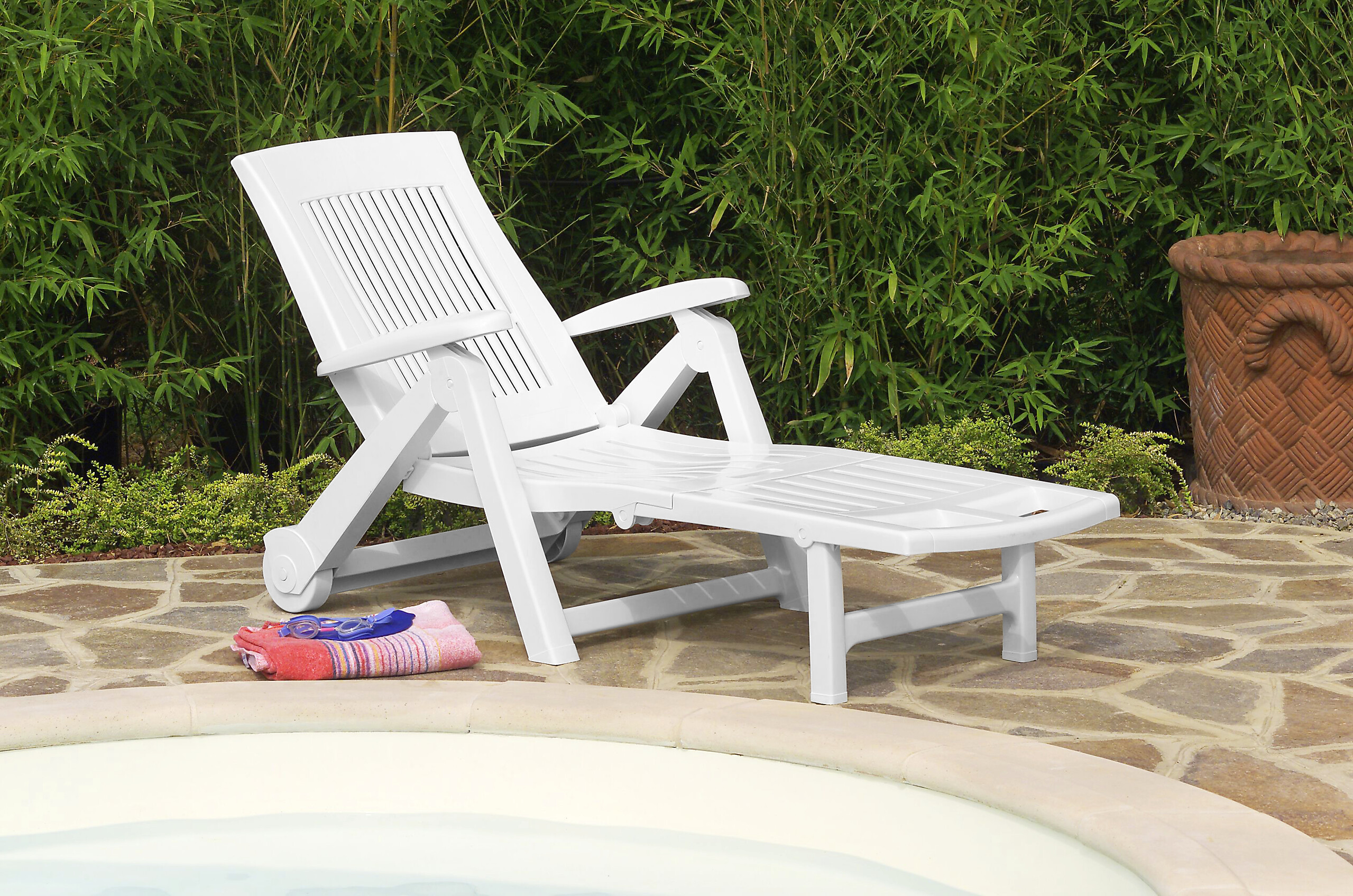 ProGarden Gartenliege Zircone weiß Kunststoff B/H/L: ca. 72x101x195 cm