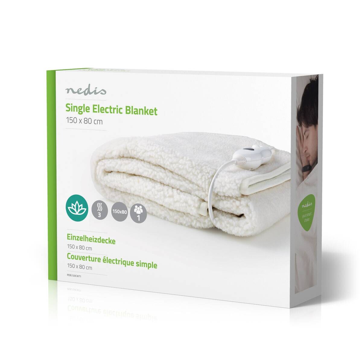 Nedis Elektrische Bettdecke weiß Polyester B/H/L: ca. 150x2x80 cm ca. 120 W