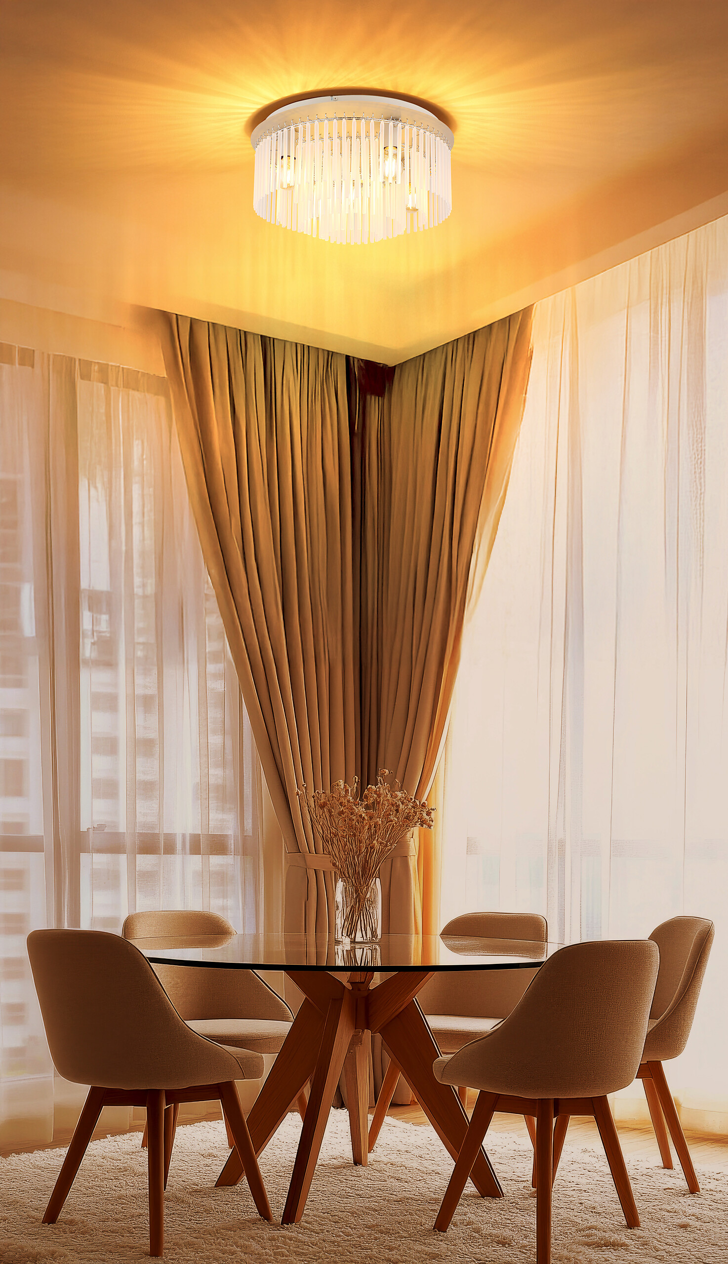 GLOBO Deckenleuchte Chrom sand Glas Metall H/D: ca. 25x50 cm E27 5 Brennstellen