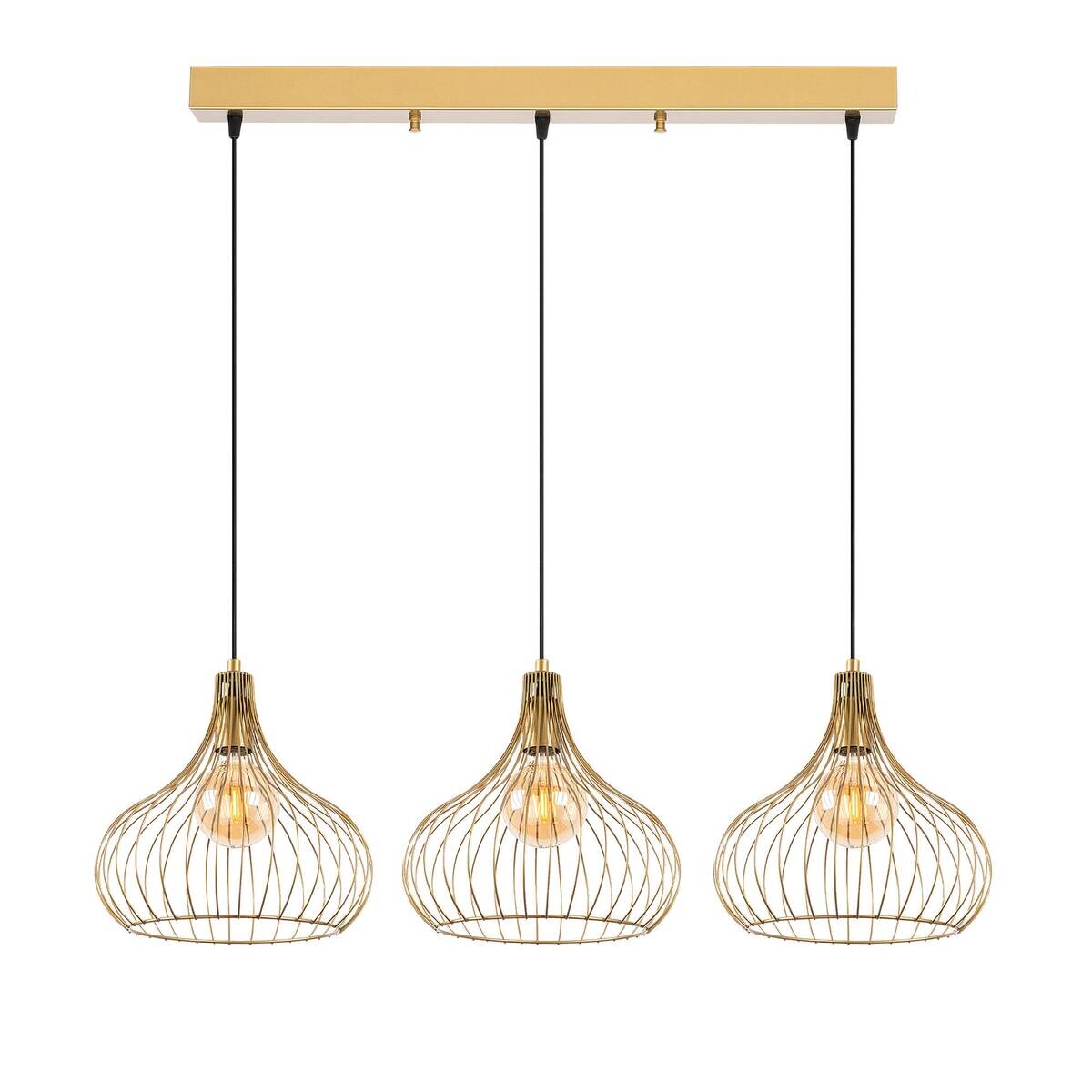 Opviq Pendelleuchte Teldamla-11925 gold B/H/T/L: ca. 76x120x22x76 cm E27 3 Brennstellen