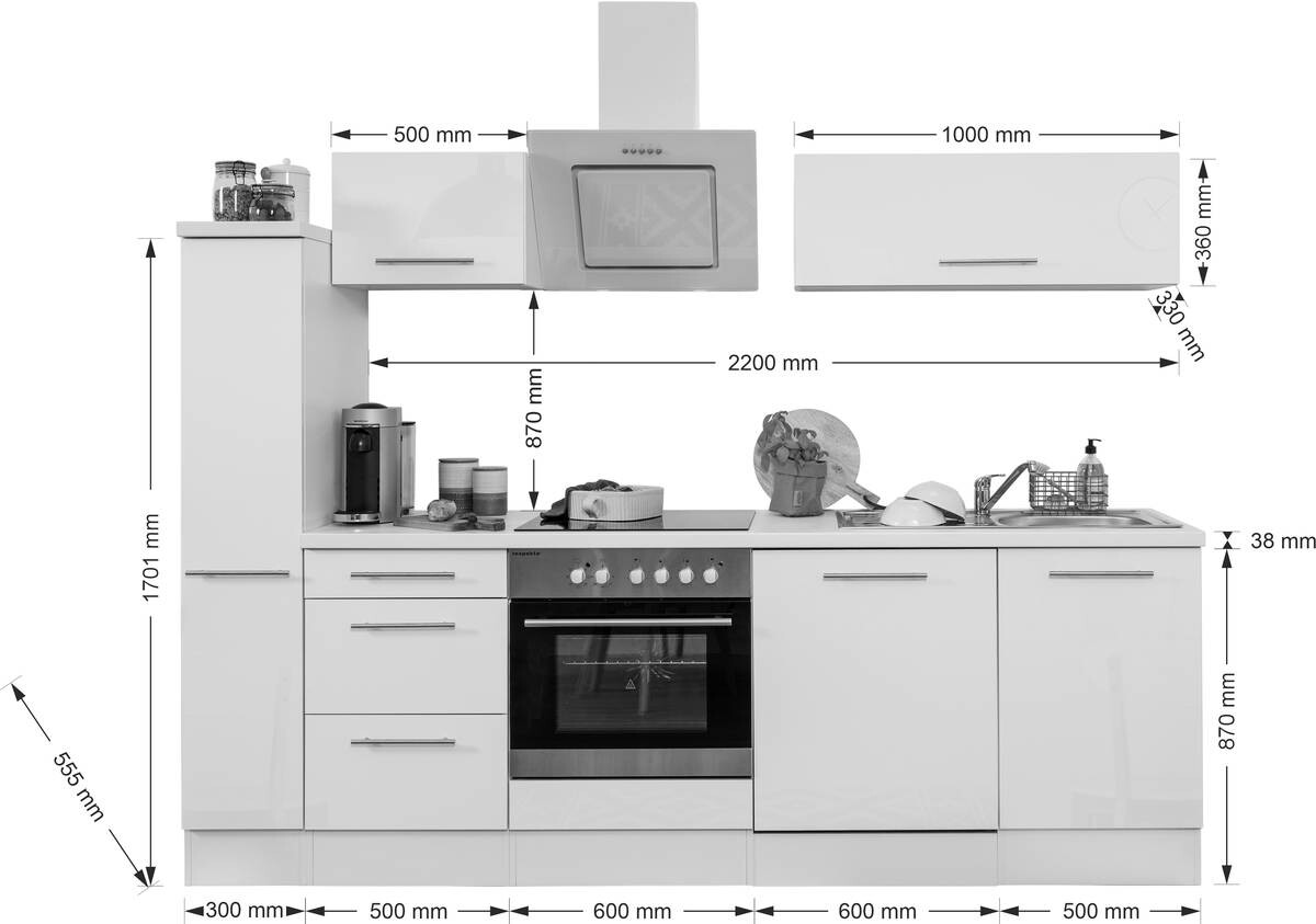 Respekta Küchenblock Amanda schwarz Hochglanz B/H/T: ca. 250x200x60 cm