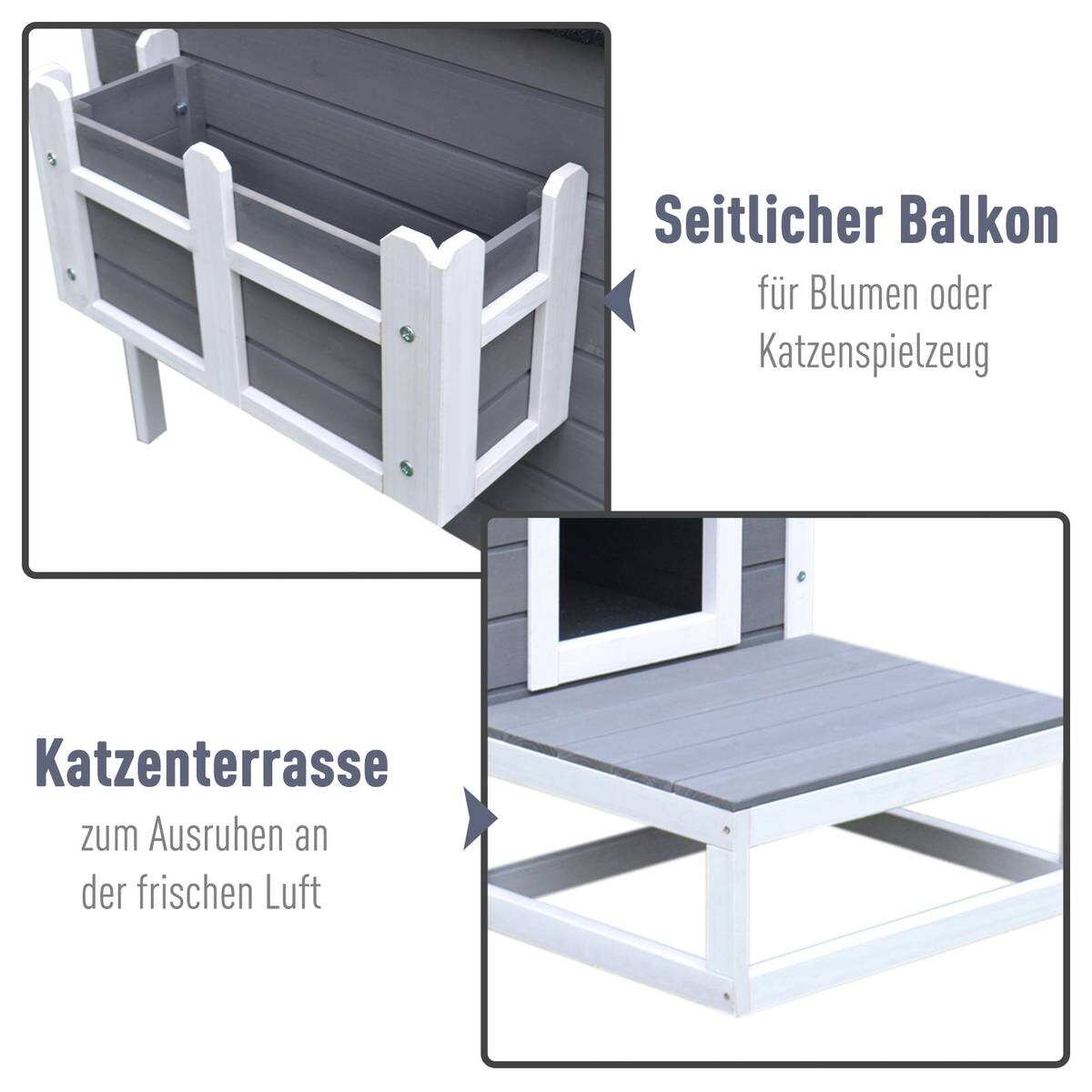 PawHut Katzenhaus grau Holz B/H/L: ca. 67x75x115 cm