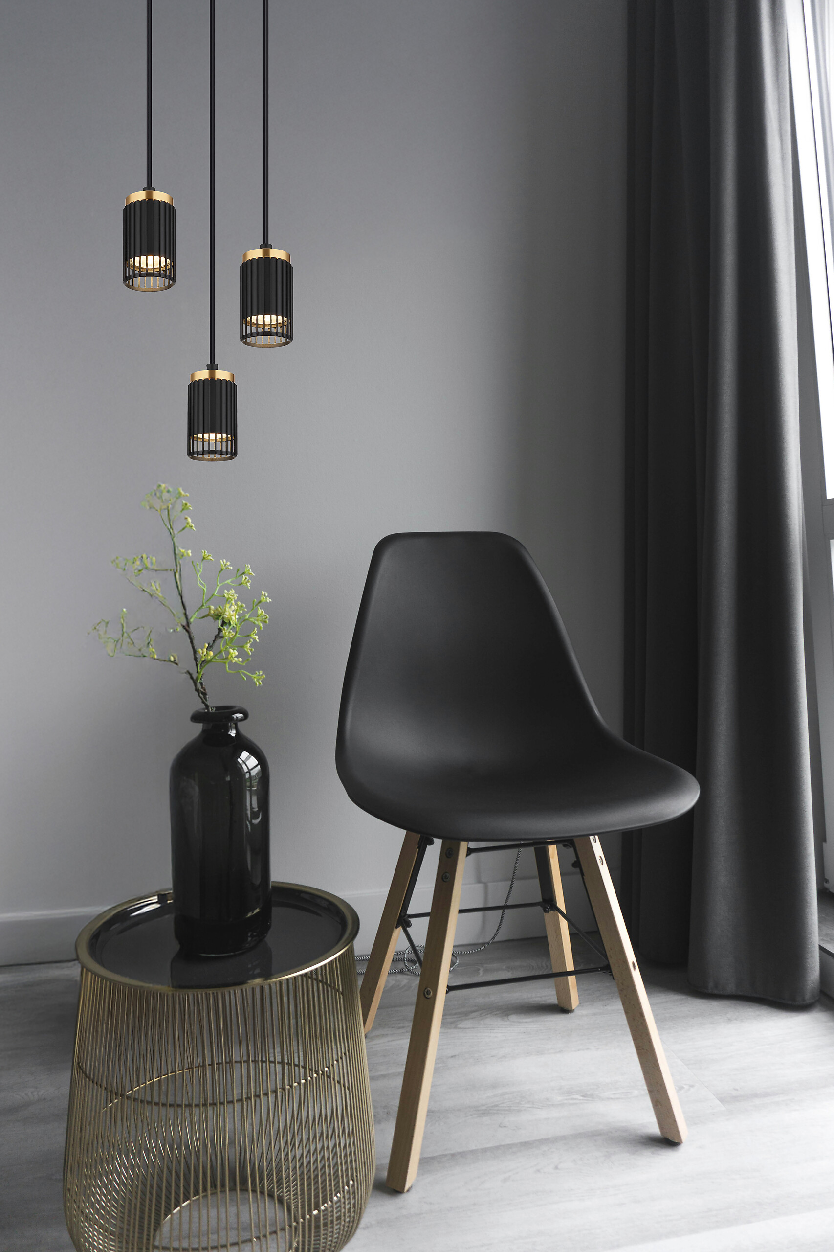 GLOBO Pendelleuchte mattschwarz Metall Aluminium H/D: ca. 115,5x21 cm GU10 3 Brennstellen