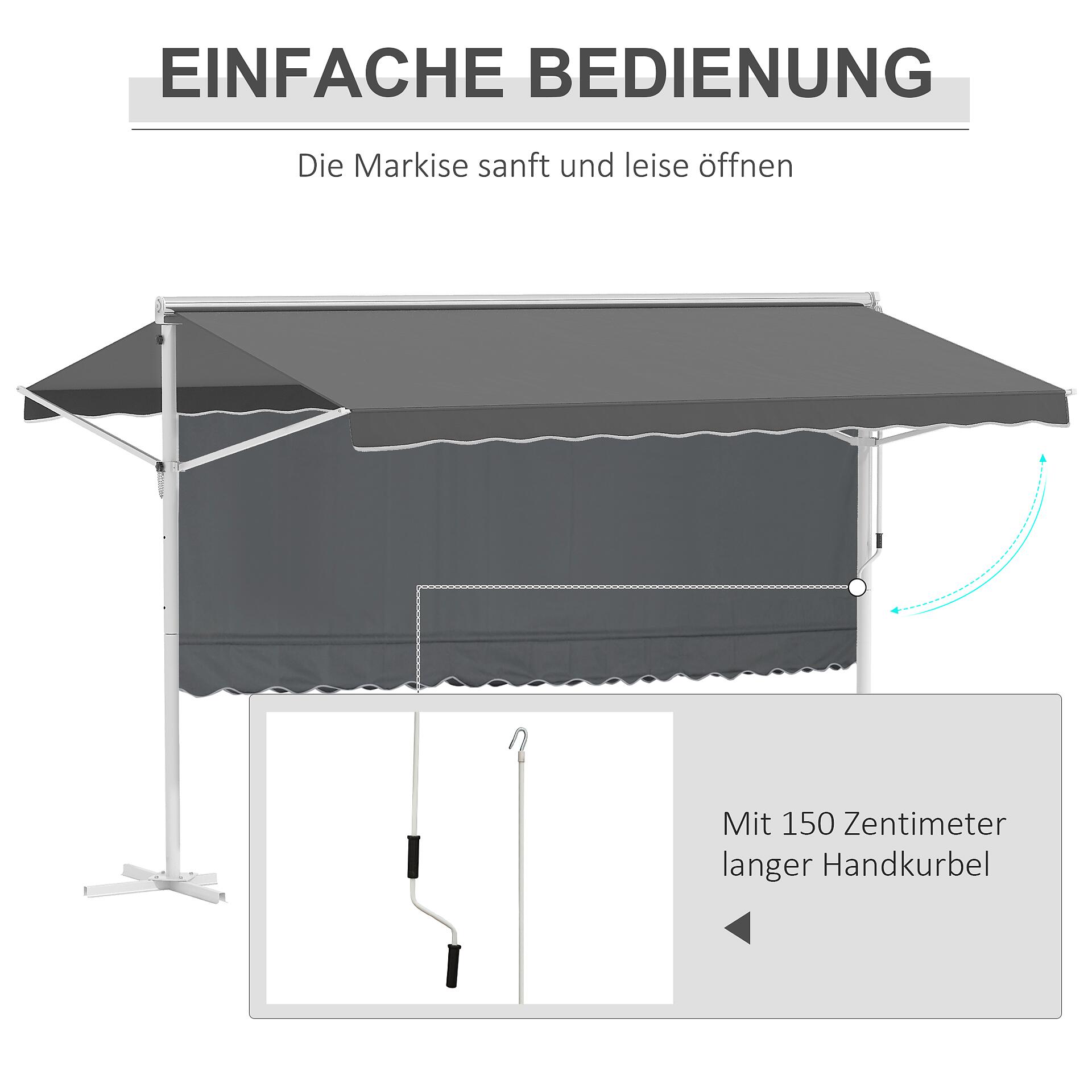 Outsunny Standmarkise mit Faltarm grau Metall B/H/L: ca. 298x255x395 cm