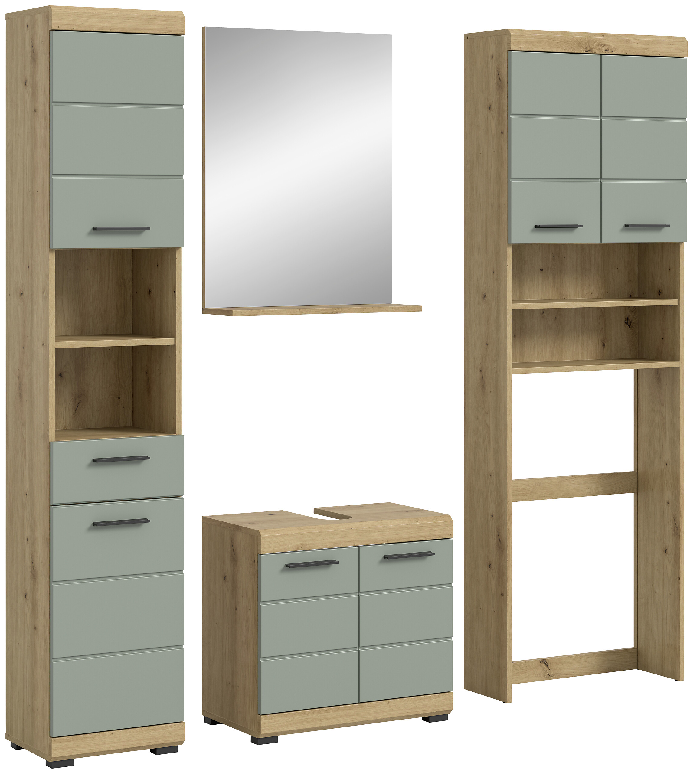 Badezimmer-Set Scout Eiche Artisan Nachbildung salbei Nachbildung B/H/T: ca. 190x191x34 cm Badezimmer-Set Scout Eiche Artisan Nachbildung salbei Nachbildung B/H/T: ca. 190x191x34 cm