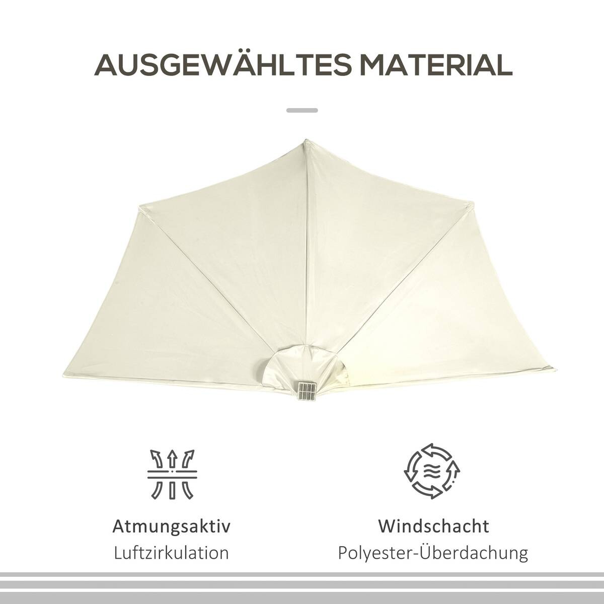 Outsunny Halbrunder Regenschirm beige Eisen B/H/L: ca. 135x240x270 cm