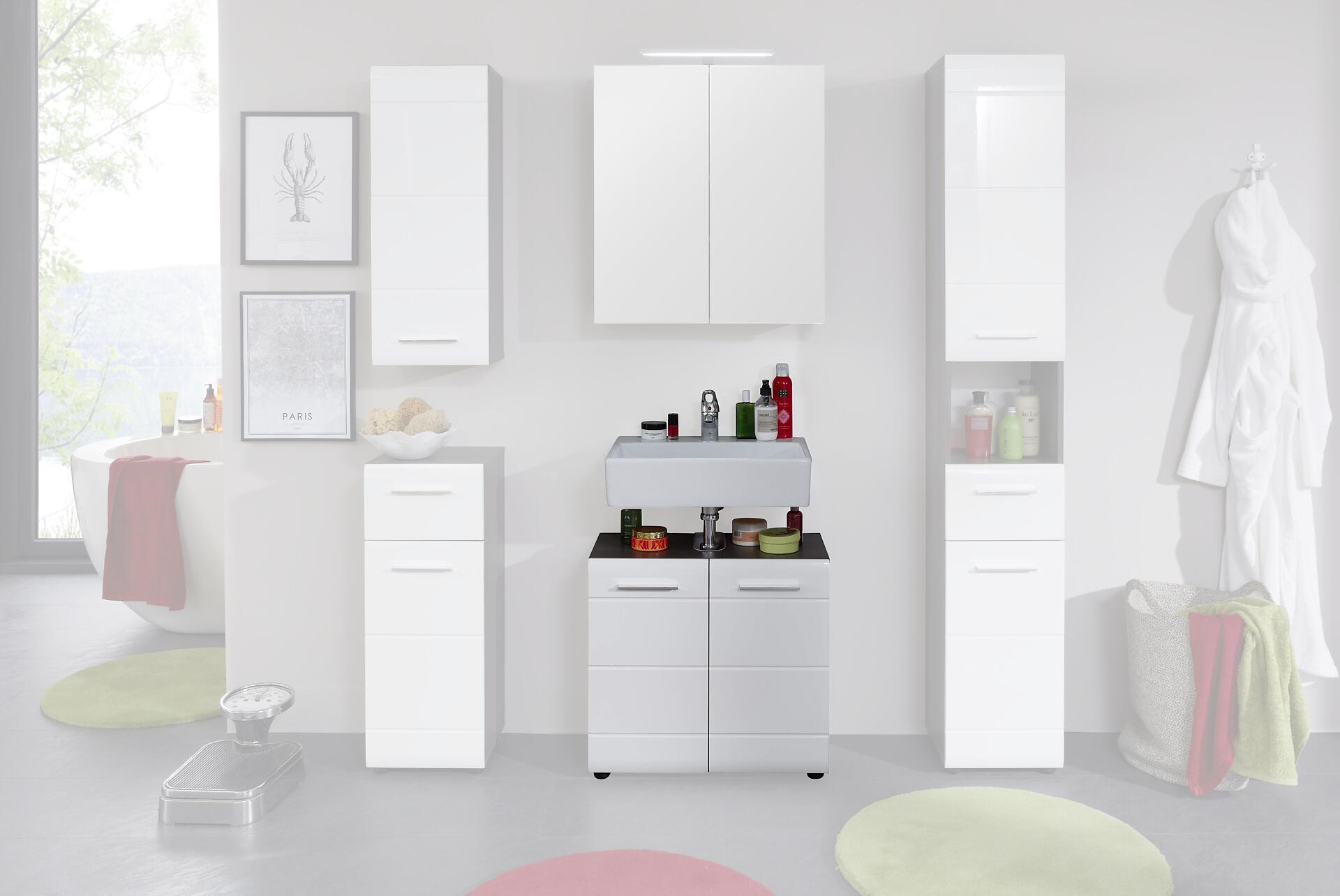 Waschbeckenunterschrank Line Rauchsilber Nachbildung weiß Hochglanz B/H/T: ca. 60x56x31 cm