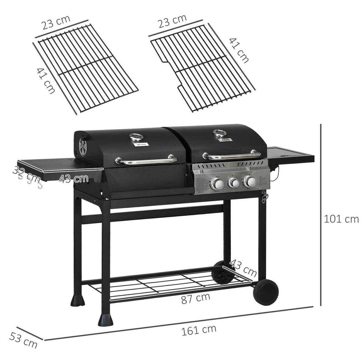 Outsunny Gas-/Kohlegrill Edelstahl B/H/L: ca. 53x101x161 cm