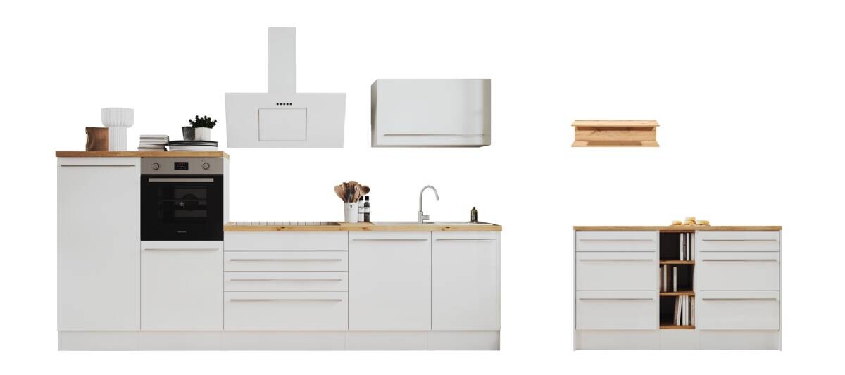 Respekta Inselküche Gabriel weiß Hochglanz B/H/T: ca. 320x200x60 cm