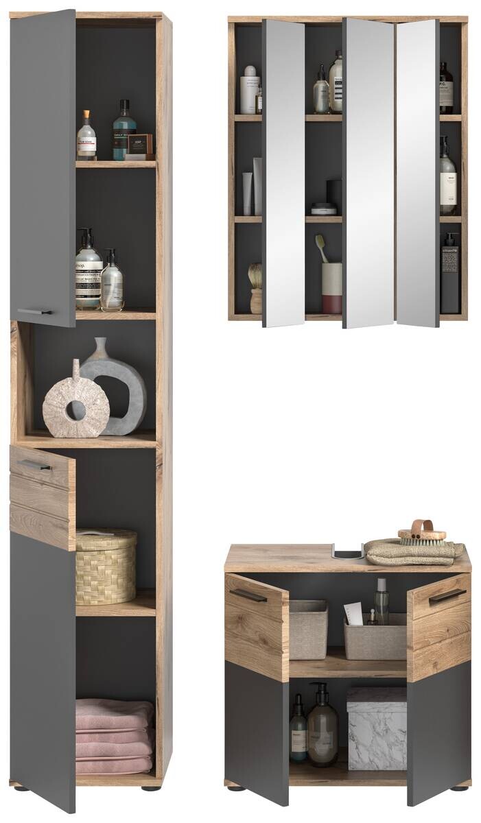 Badezimmer-Set MASON Nox Oak Nachbildung edles Basaltgrau Nachbildung B/H/T: ca. 112x190x34 cm