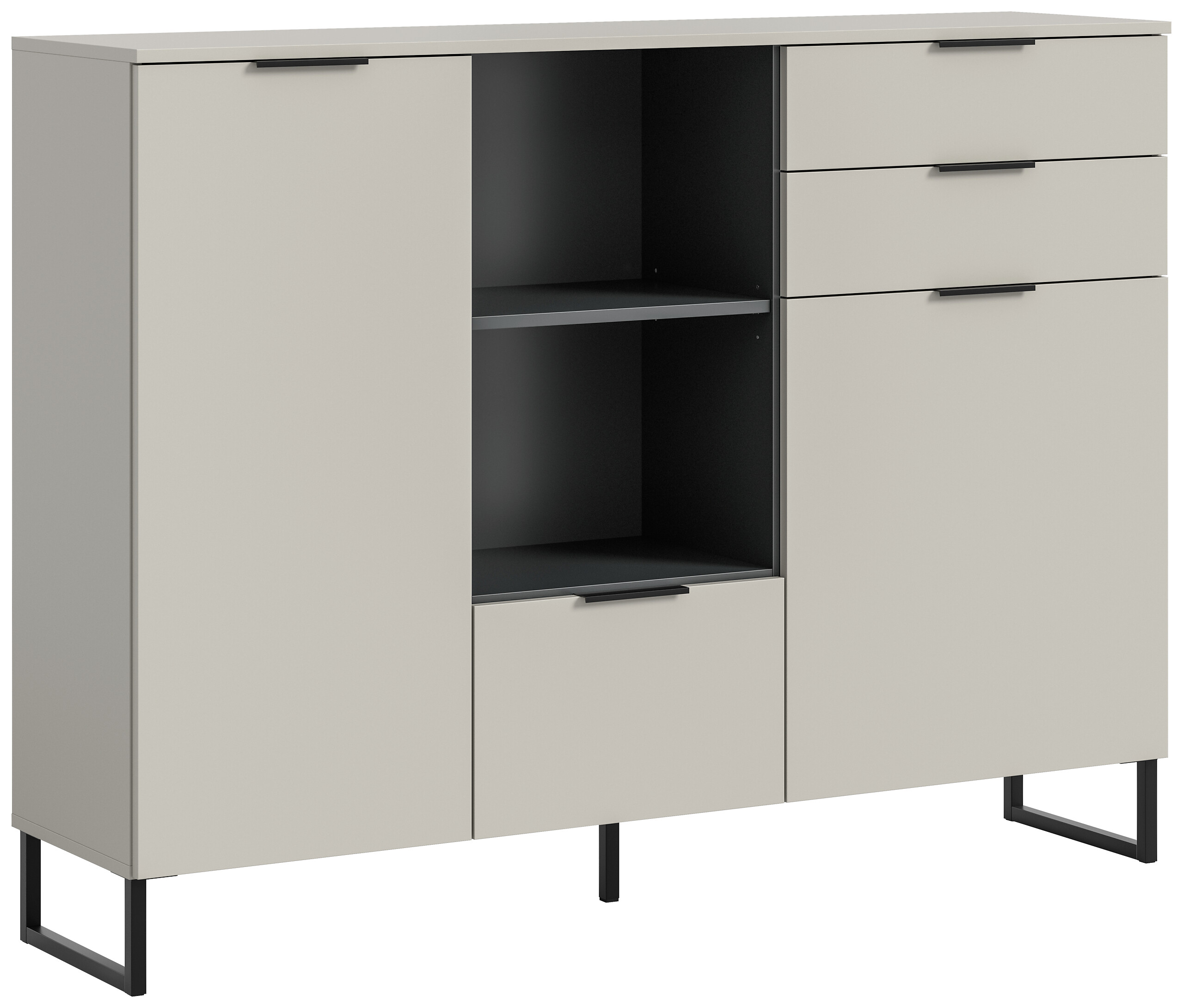 Highboard Noida Kaschmirgrau Nachbildung schwarz B/H/T: ca. 112x150x37 cm