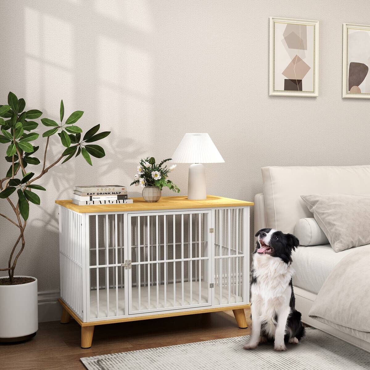 PawHut Hundekäfig Eiche Stahl B/H/L: ca. 60x70x86 cm