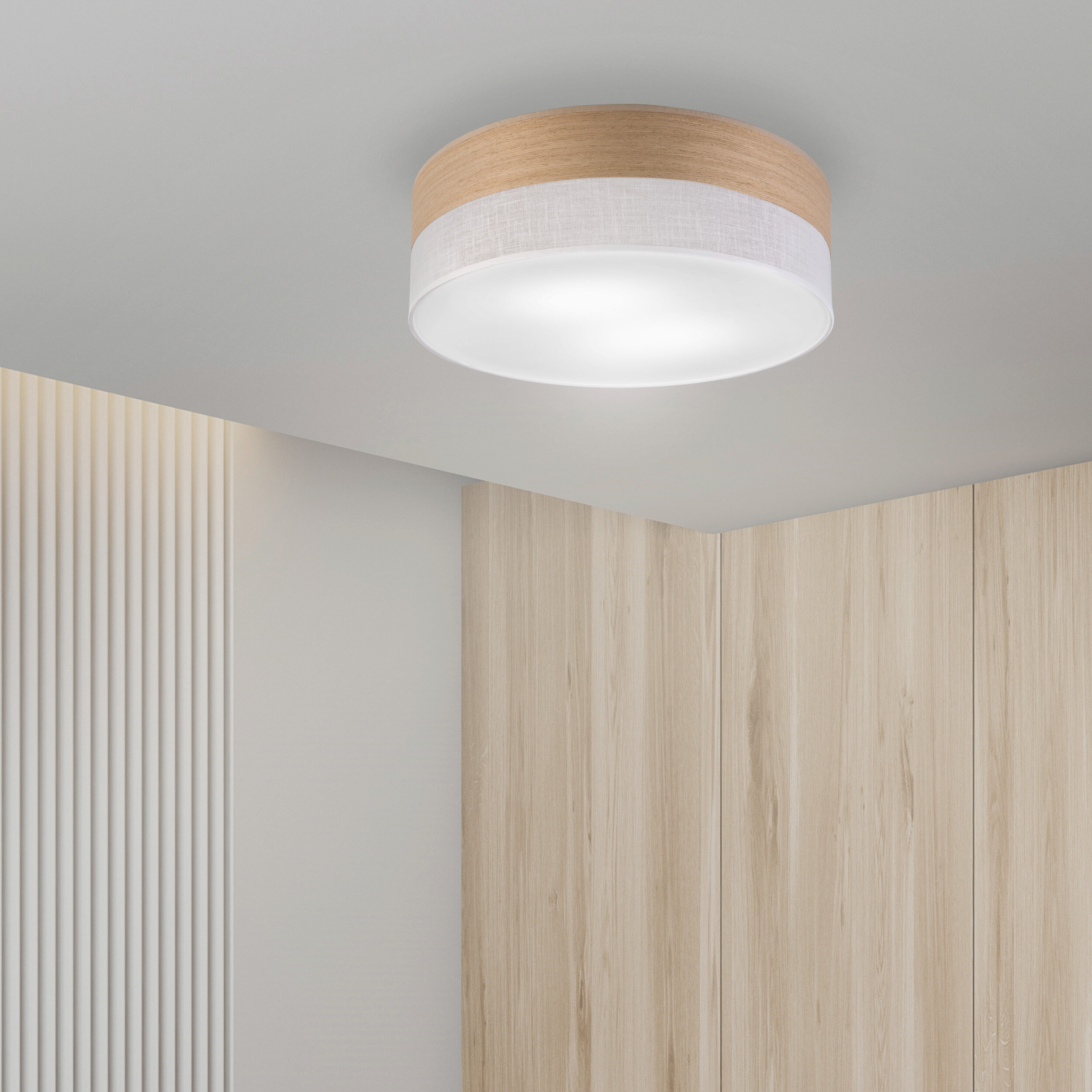 Lamkur Deckenleuchte Eiche weiß PVC Holz B/H/L: ca. 45x15x45 cm E27 2 Brennstellen