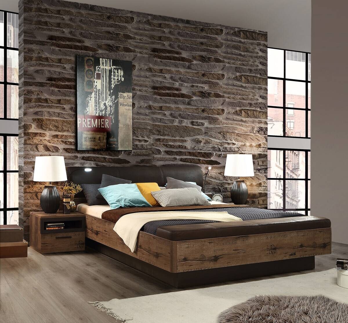 Bett schlamm Eiche Nachbildung B/H/T: ca. 219,8x90x242,2 cm