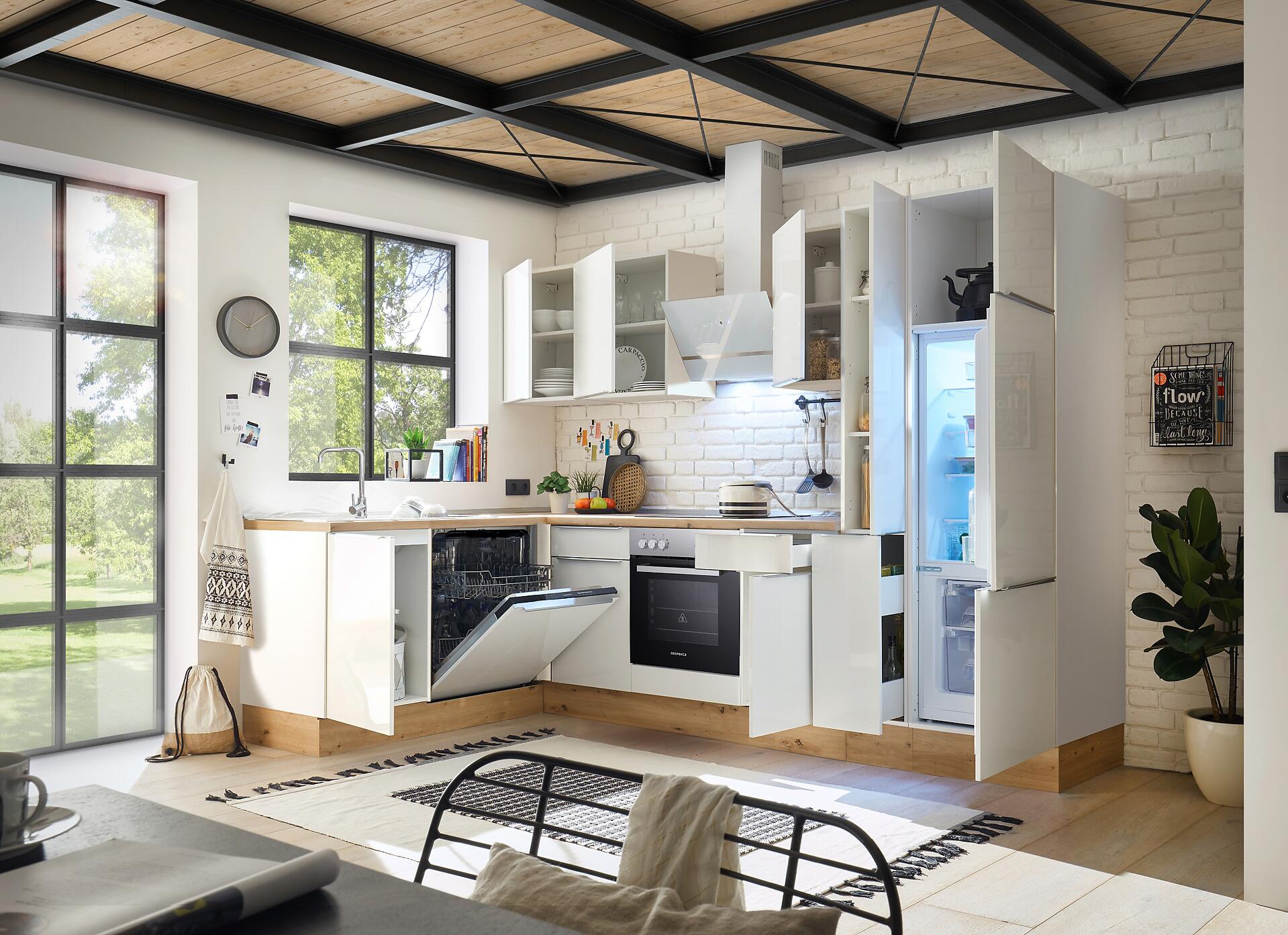 Respekta Winkelküche Marleen weiß Hochglanz B/H/T: ca. 310x211x170 cm