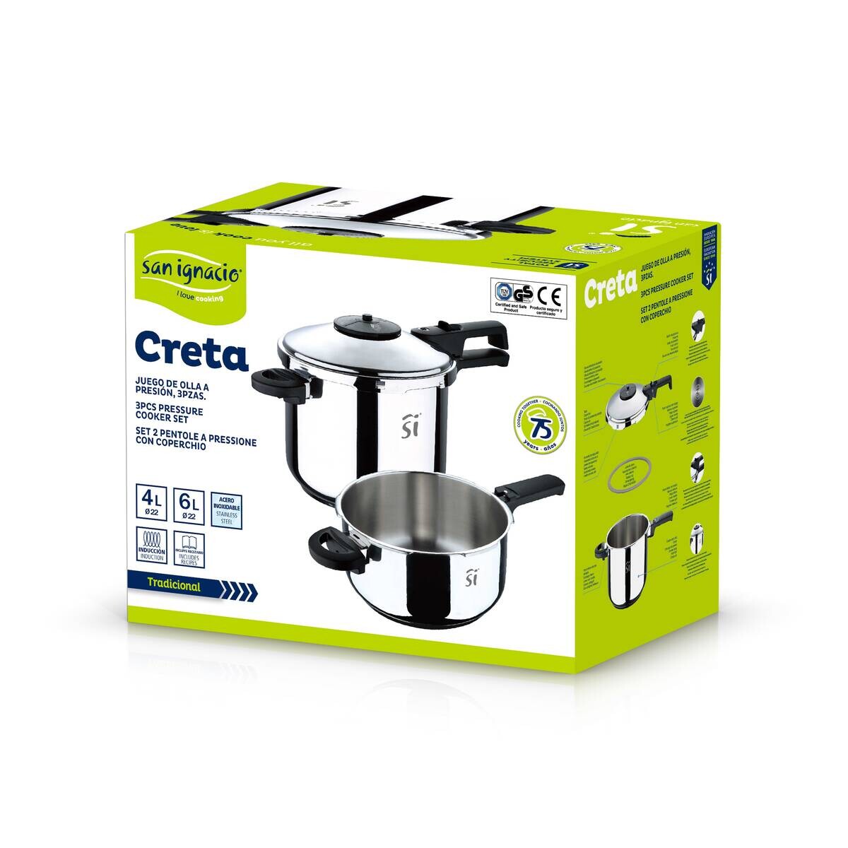 SAN IGNACIO Schnellkochtopf CRETA schwarz Edelstahl B/H/L: ca. 27x32,5x42 cm