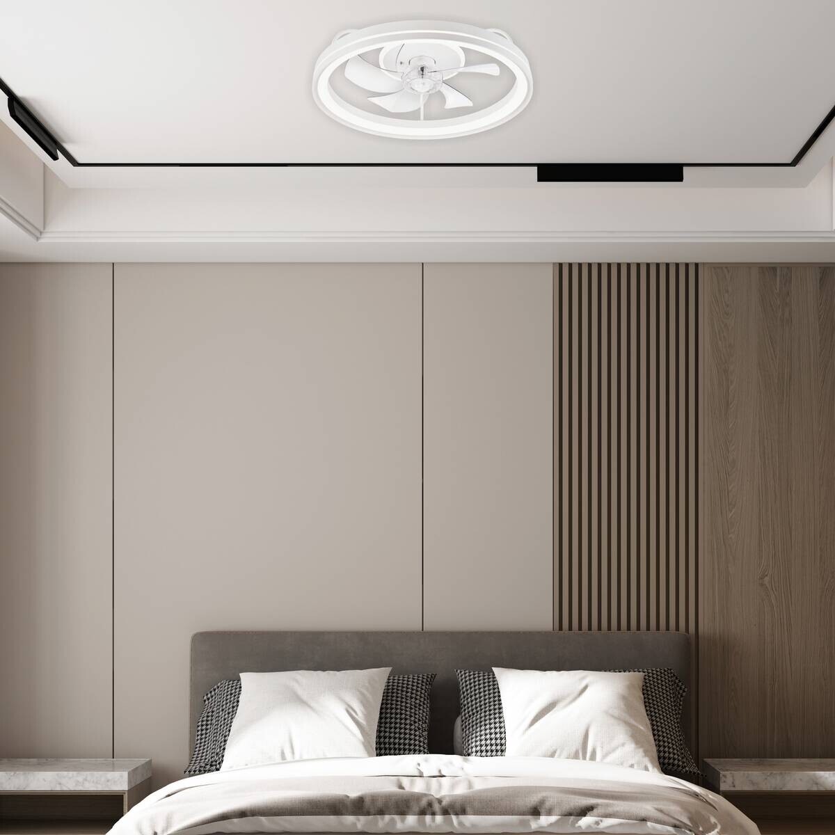 Lamkur LED-Deckenventilator Falco weiß H/L: ca. 17x50 cm 4 Brennstellen