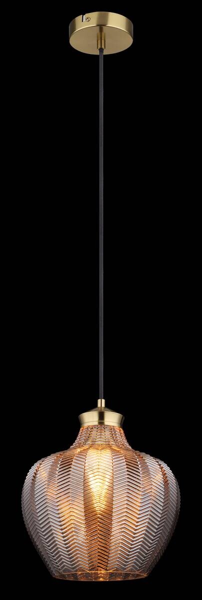 GLOBO Pendelleuchte gold schwarz Rauch Metall Textil Glas H/D: ca. 120x25 cm E27 1 Brennstellen