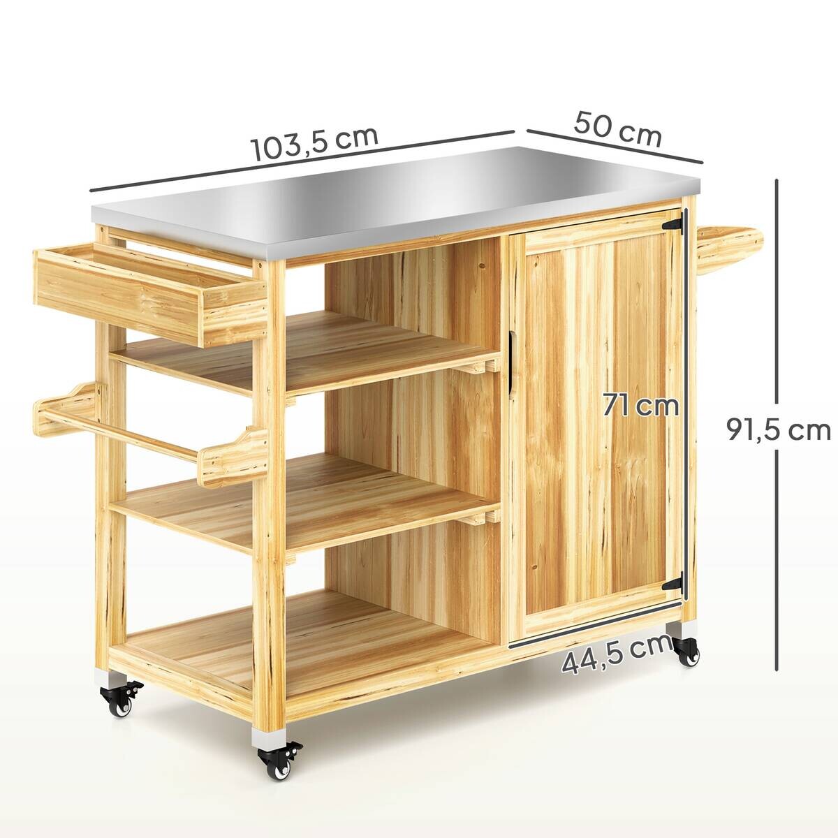 Outsunny Grillwagen Holz B/H/L: ca. 50x91,5x134,5 cm
