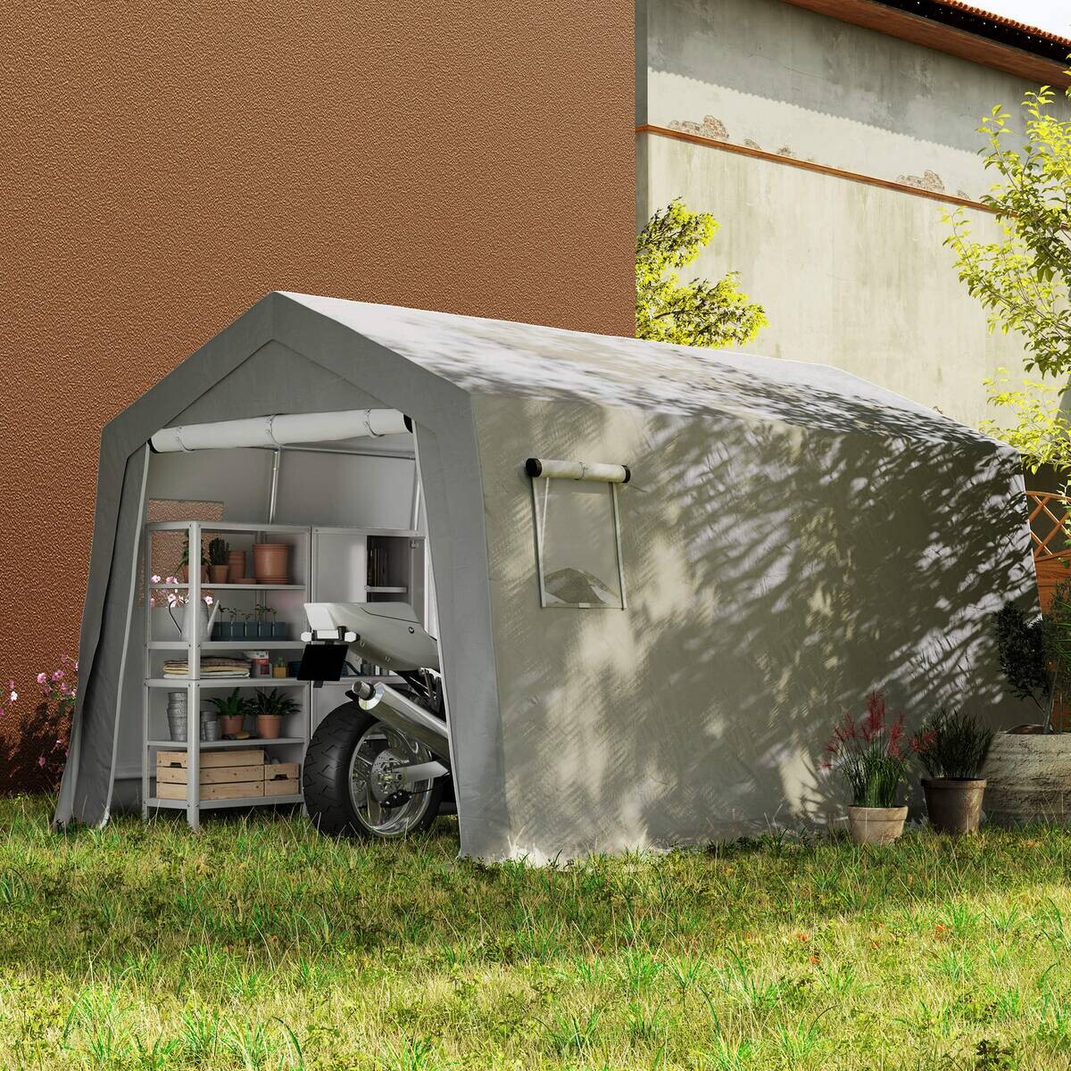 Outsunny Gerätezelt hellgrau Kunststoff B/H/L: ca. 300x255x447 cm