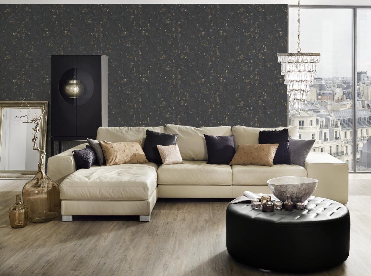 Vliestapete Betonoptik schwarz gold B/L: ca. 53x1005 cm