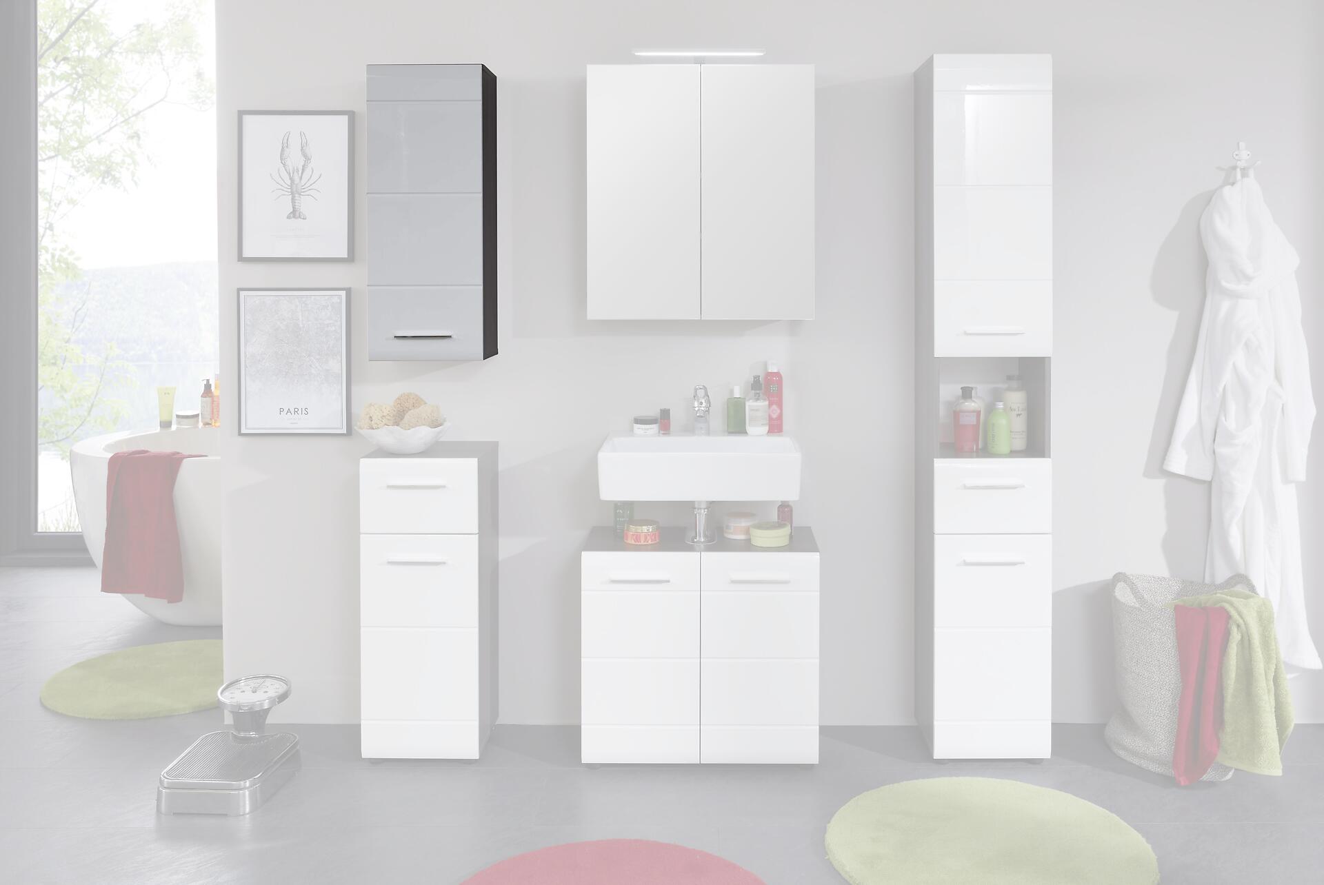 Badhängeschrank Line Rauchsilber Nachbildung weiß Hochglanz B/H/T: ca. 30x77x23 cm