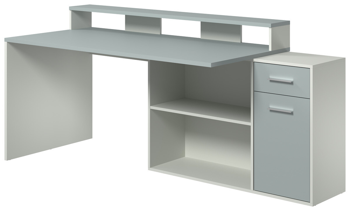 Schreibtisch Gamer hellgrau matt weiß matt B/H/T: ca. 160x92x115 cm