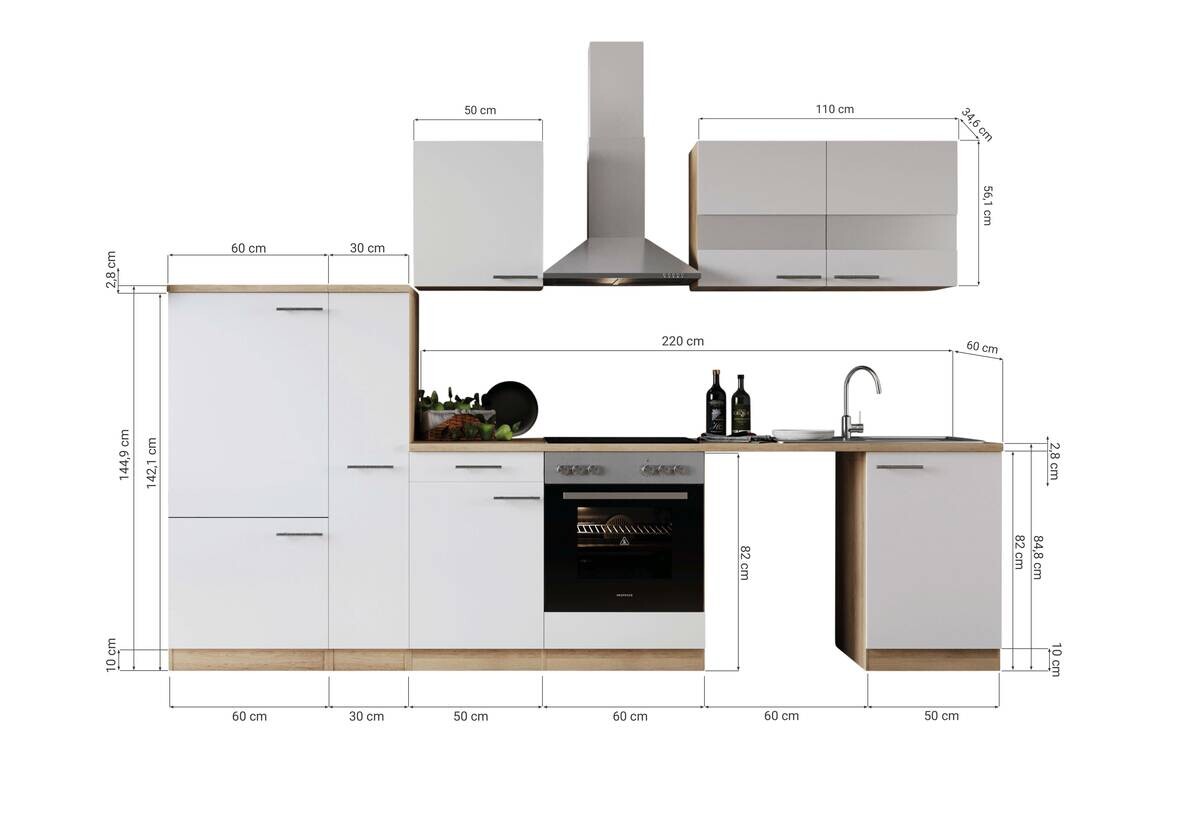 Respekta Küchenblock Merle weiß B/H/T: ca. 310x200x60 cm