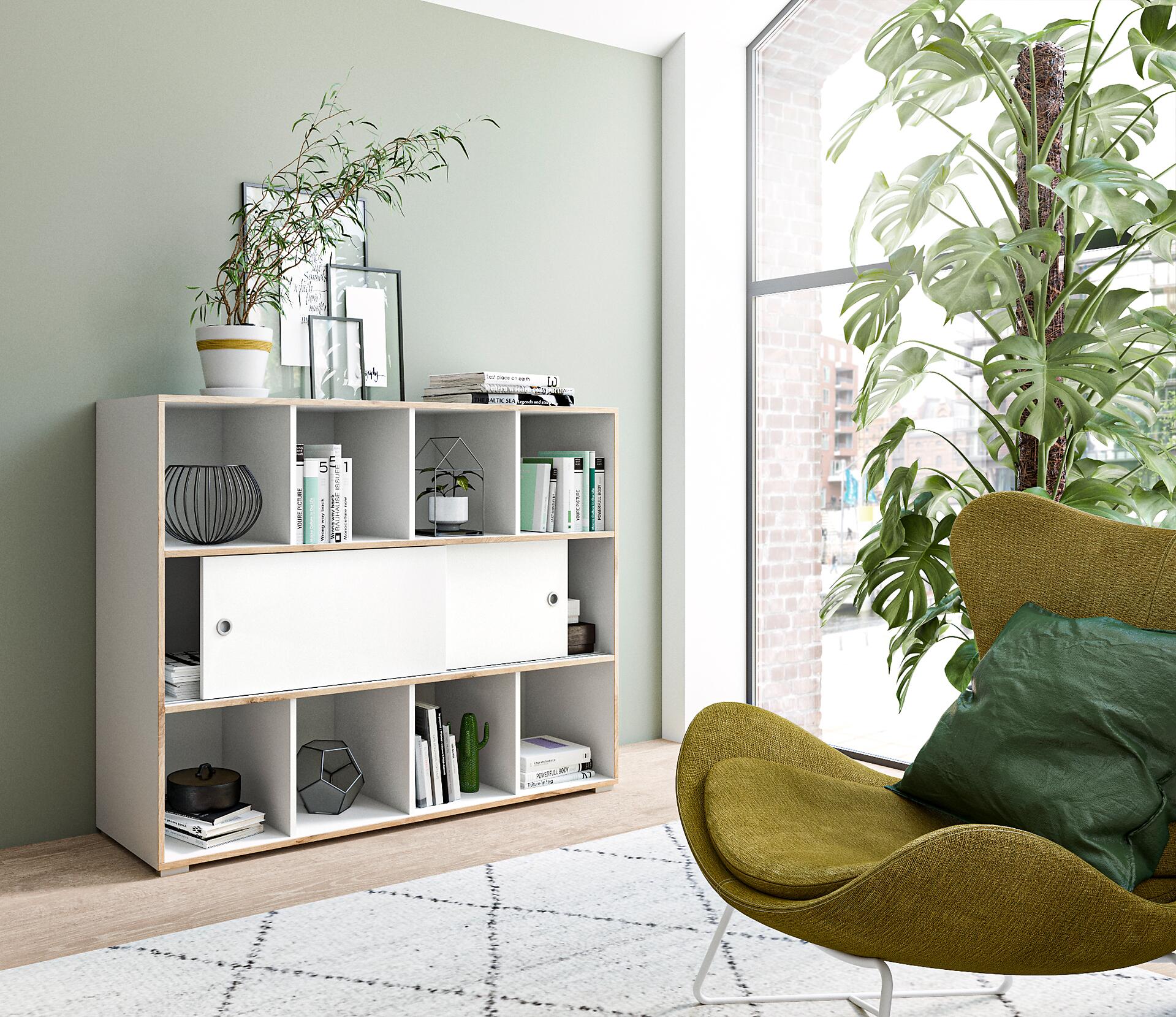 Schiebetürenschrank Jesper weiß Eiche Nachbildung B/H/T: ca. 141x109x40 cm