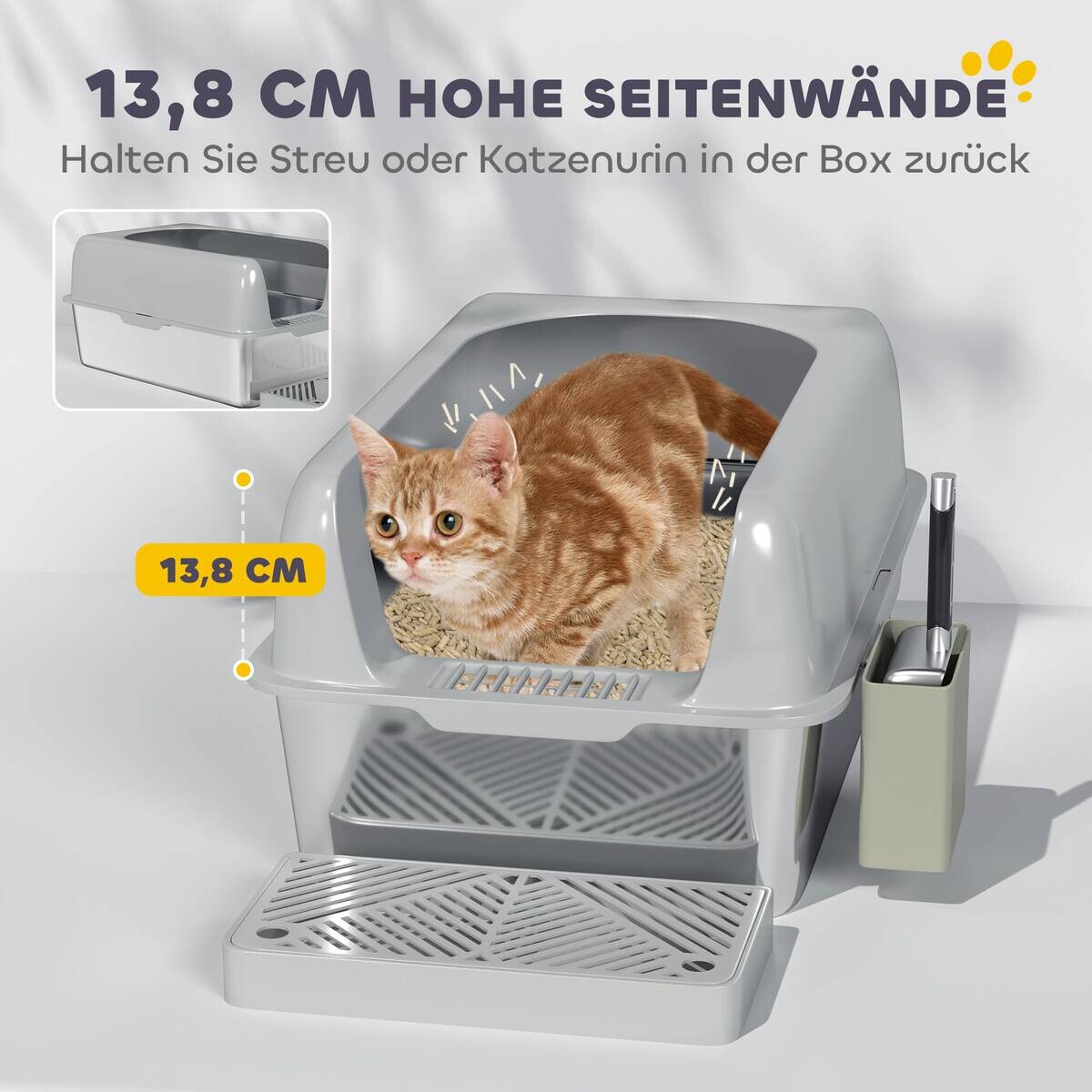 PawHut Katzentoilette hellgrau Edelstahl B/H/L: ca. 40,6x29x60,2 cm