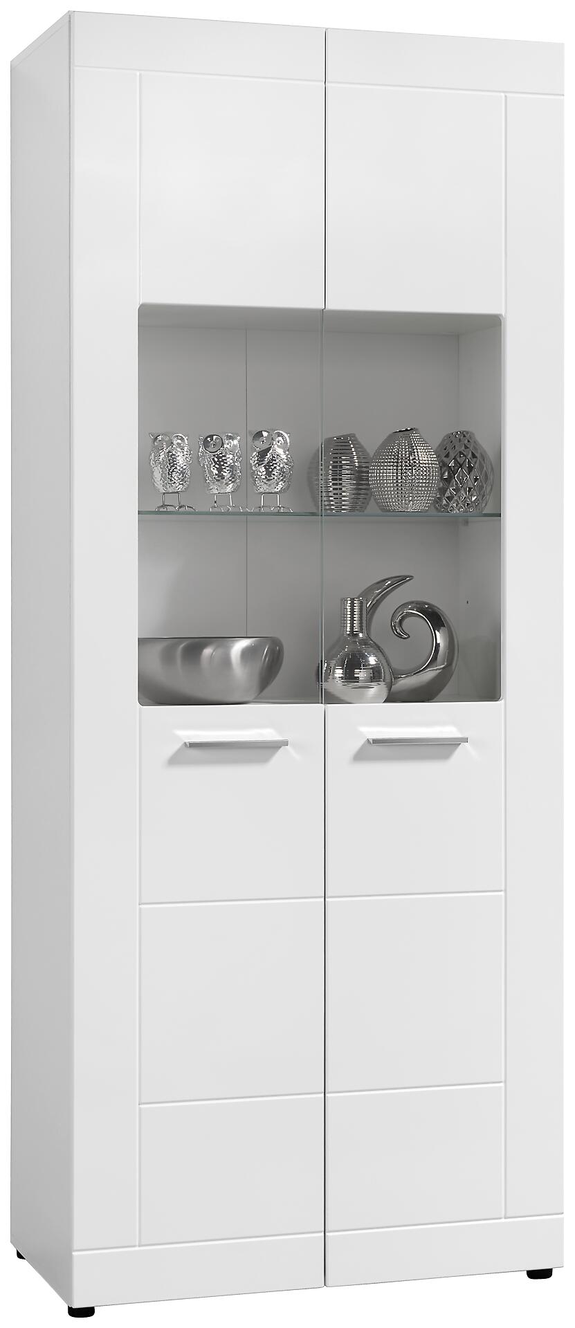 Vitrine Atlanta weiß Hochglanz perlweiß Optik B/H/T: ca. 75x188x40 cm