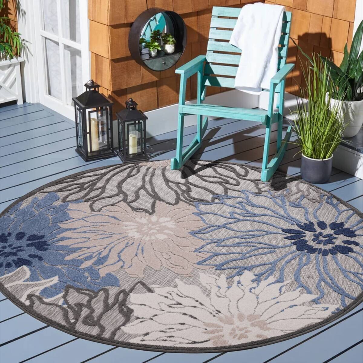 Sanat Outdoorteppich FLORAL grau B/L: ca. 150x150 cm