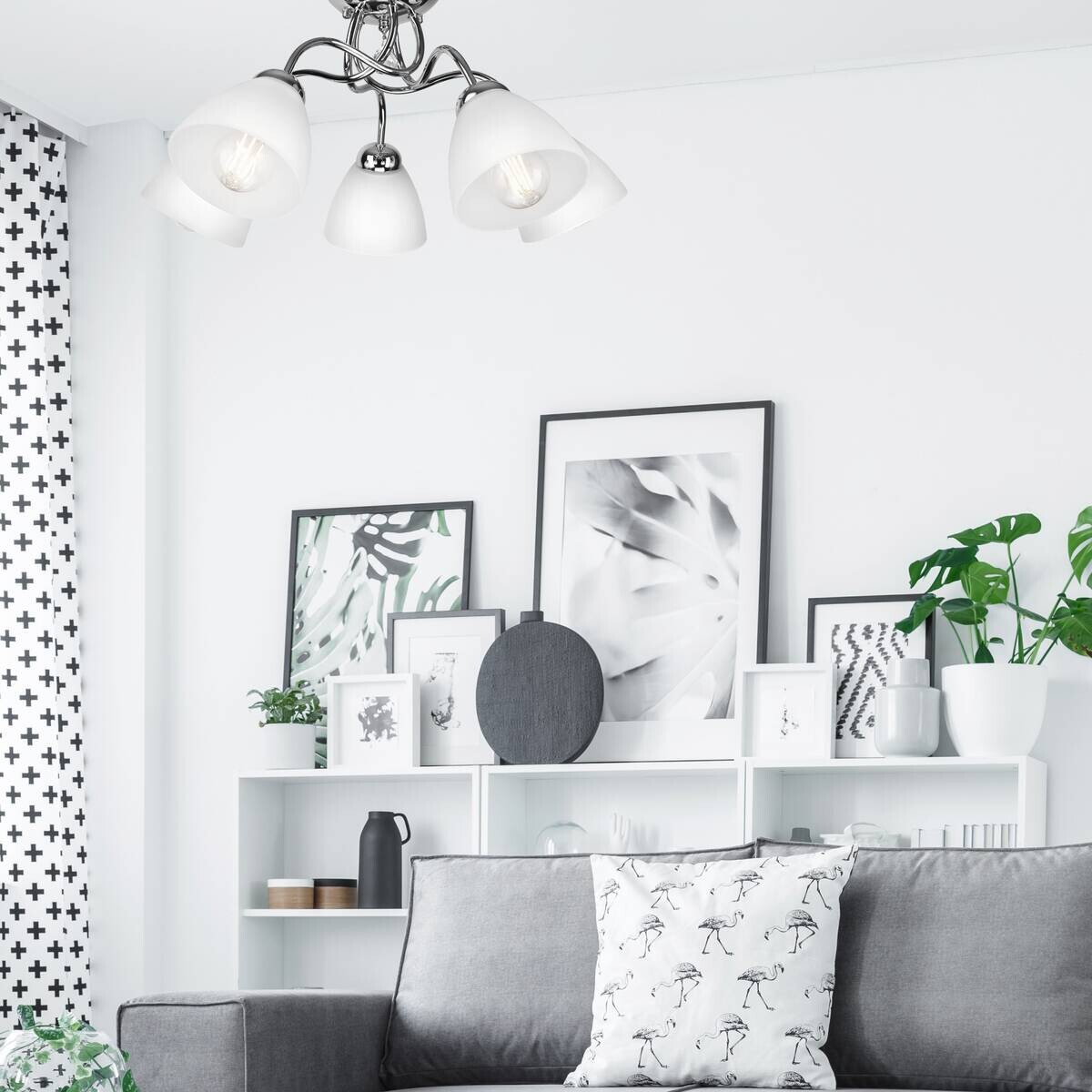 Lamkur Deckenleuchte Miranda Chrom Glas Metall H/L: ca. 31x60 cm E27 5 Brennstellen