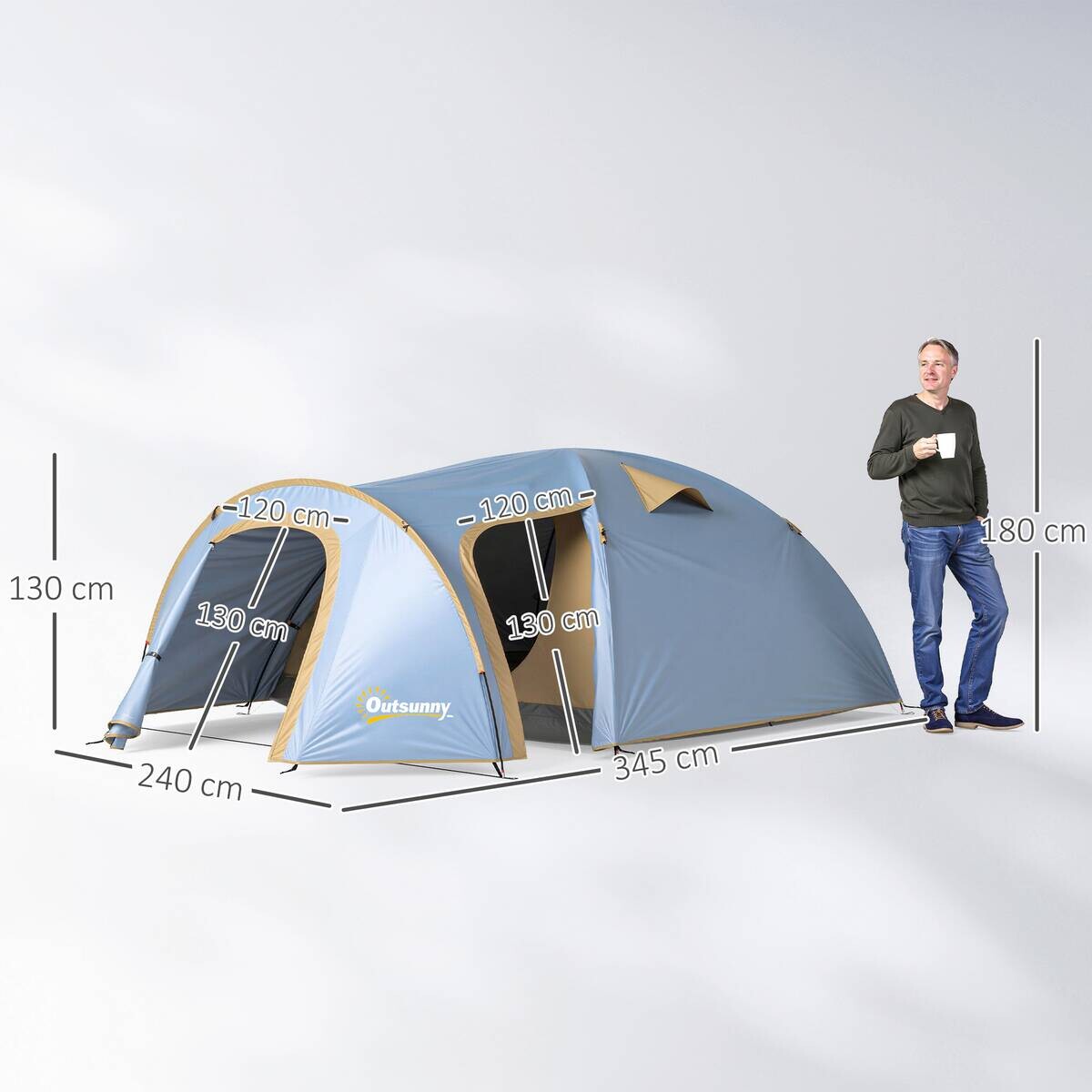 Outsunny Campingzelt hellblau Polyester B/H/L: ca. 240x130x345 cm