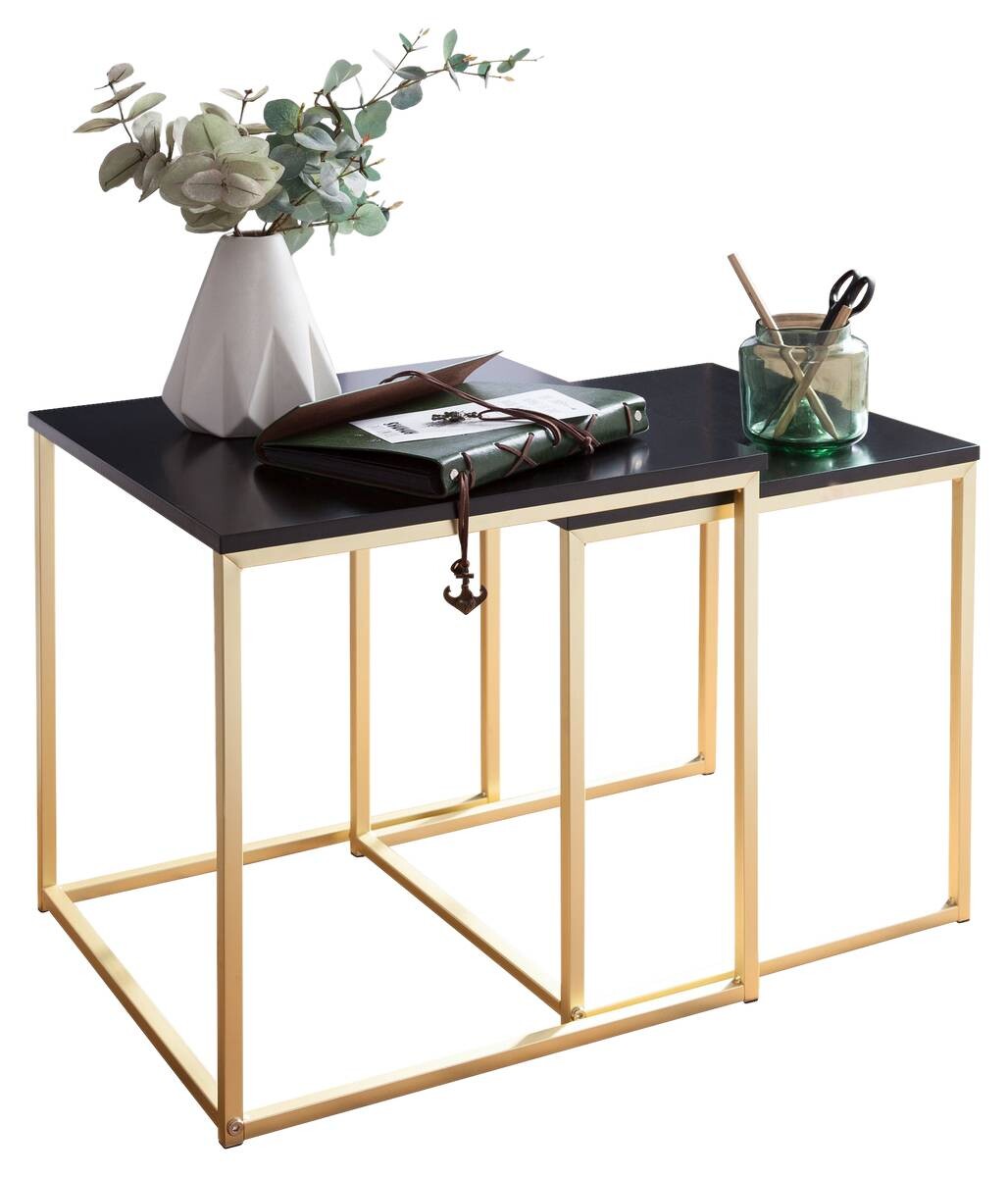 Beistelltisch 2er-Set schwarz Lack matt gold lackiert MDF Metall