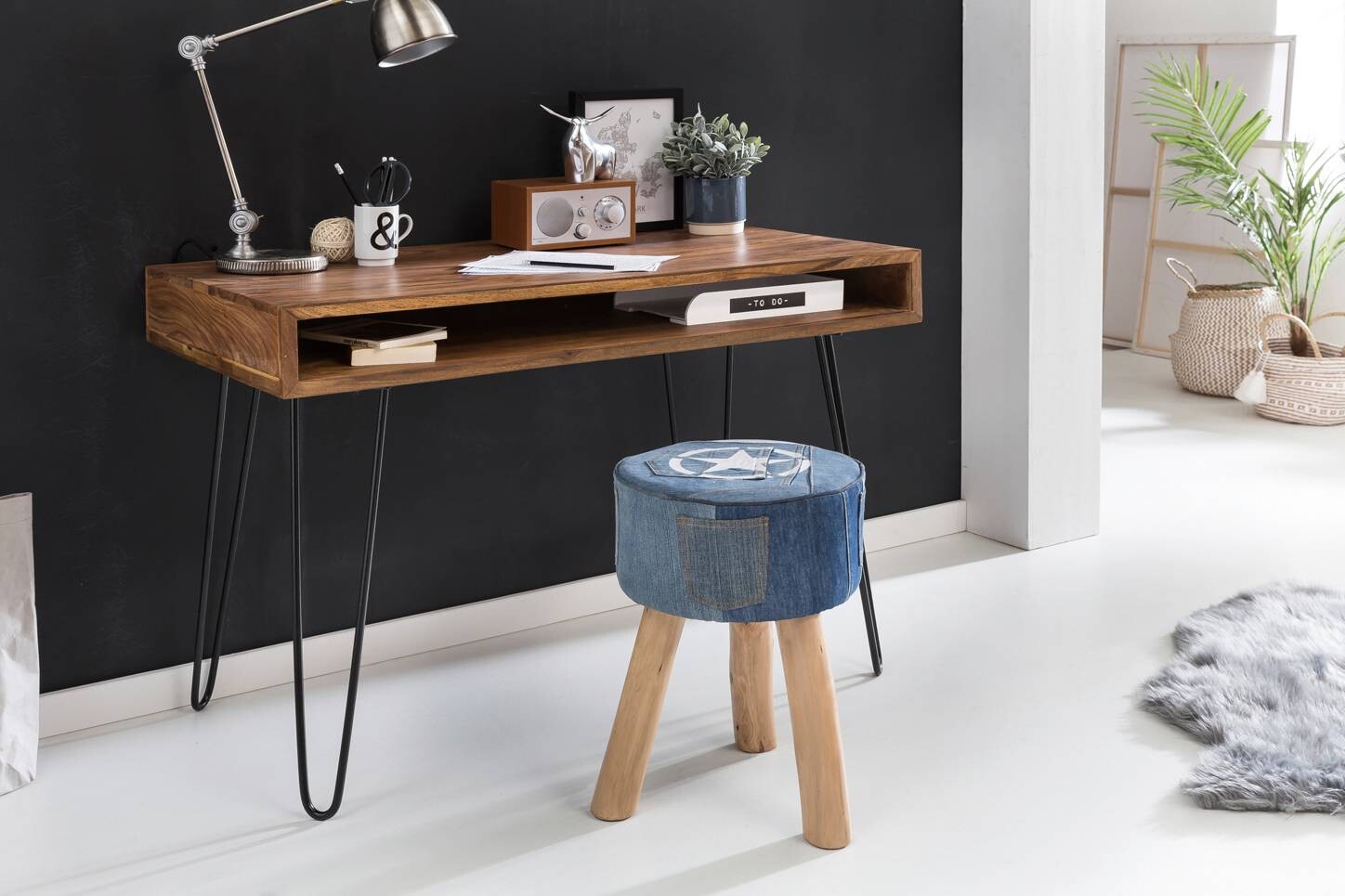 Schreibtisch natur schwarz matt B/H/T: ca. 110x76x60 cm