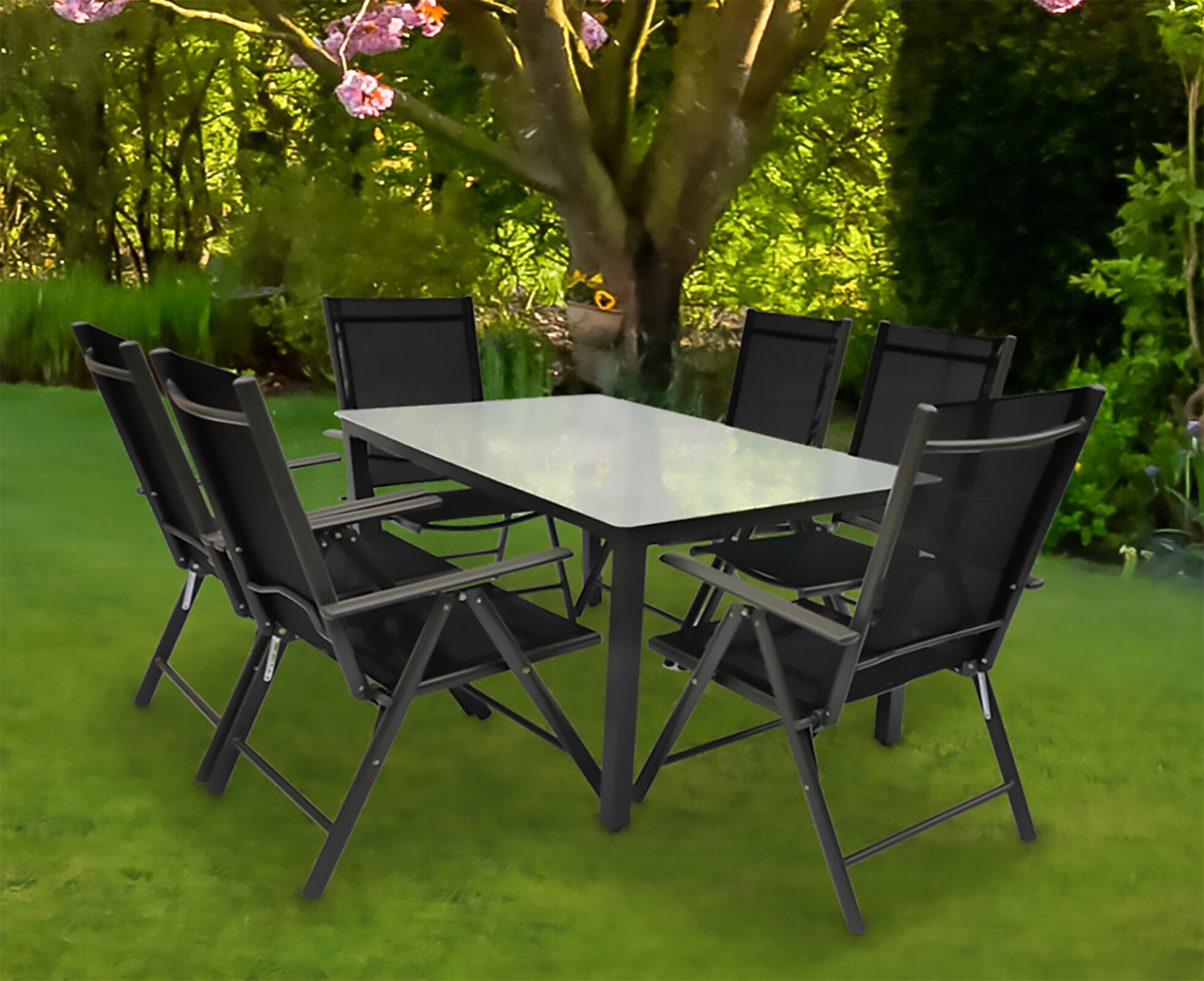 VCM Gartensitzgruppe anthrazit Stahl B/H/L: ca. 140x76x80 cm