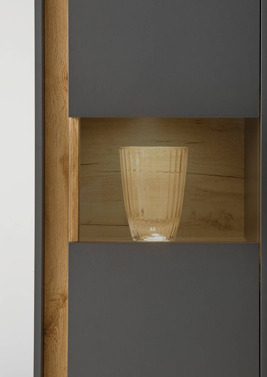 Standvitrine City Eiche Wotan Nachbildung anthrazit B/H/T: ca. 50x197x40 cm