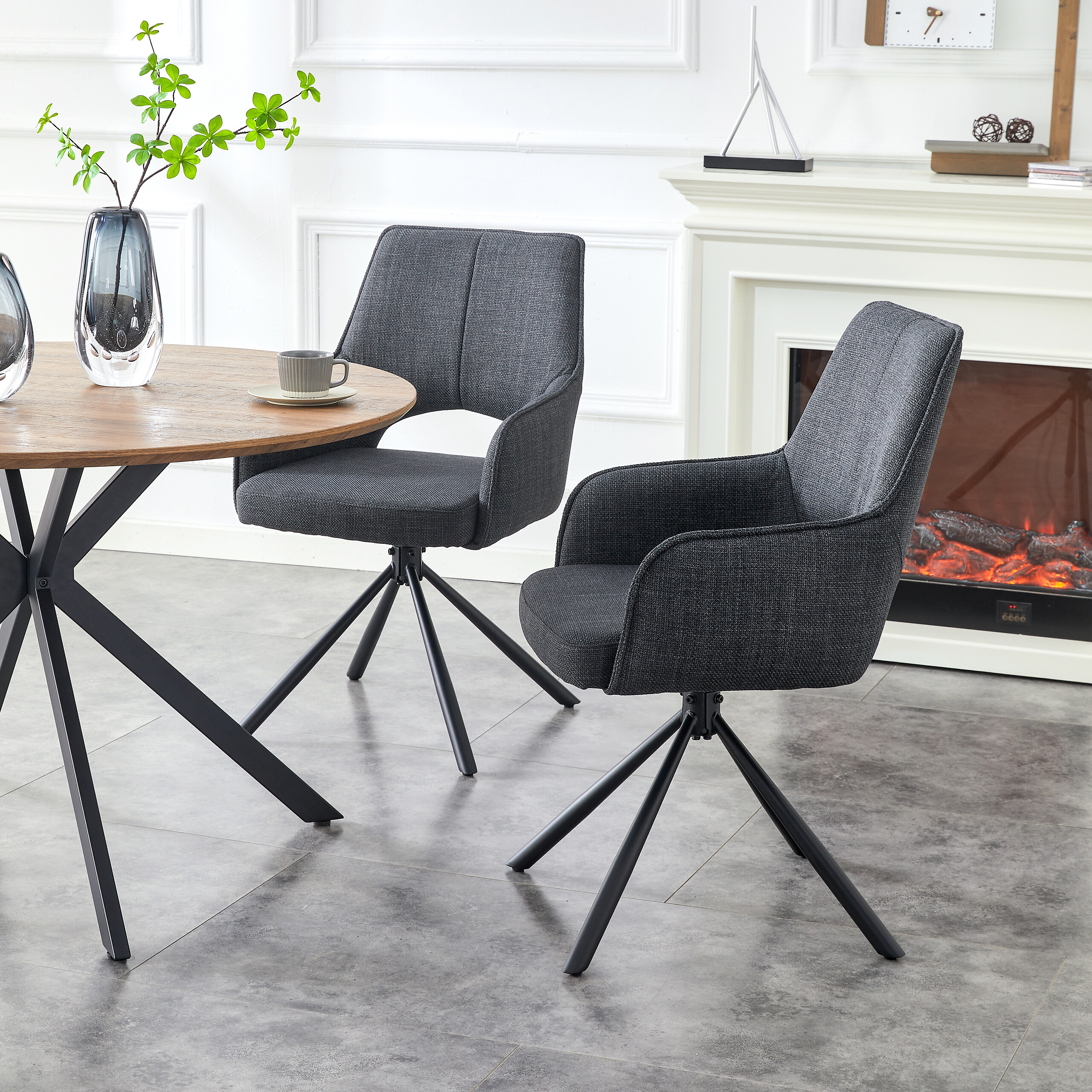 Drehstuhl JANA, 2er Set anthrazit Stoff B/H/T: ca. 57x91x64 cm