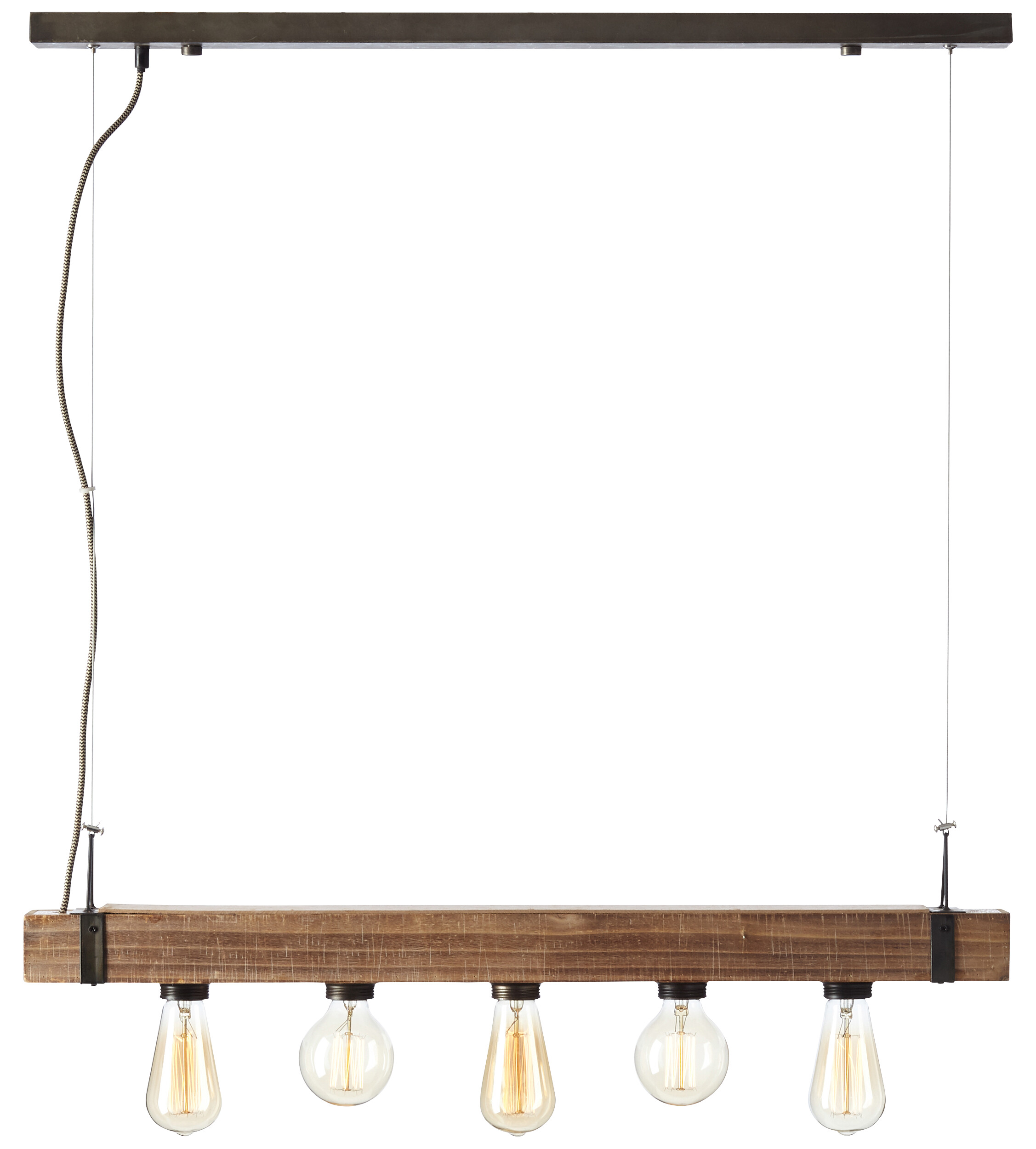 Brilliant Pendelleuchte Woodhill 93725/76 schwarz braun Metall Holz B/H/T: ca. 80x110x8 cm E27 5 Brennstellen