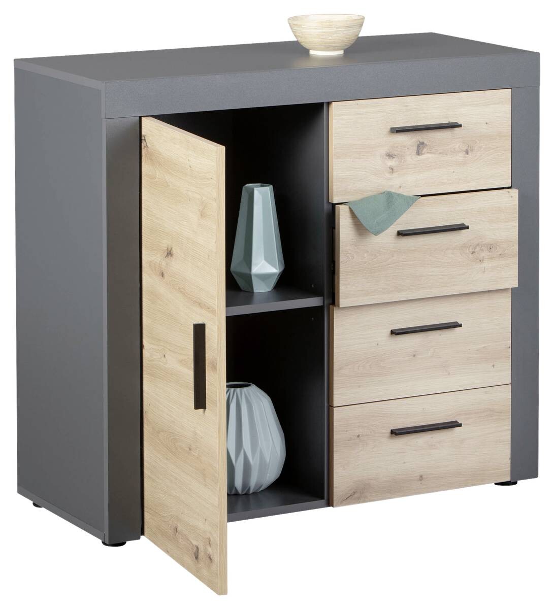 Kommode Corbeto 1T4S anthrazit Artisan Nachbildung B/H/T: ca. 94x86x40 cm