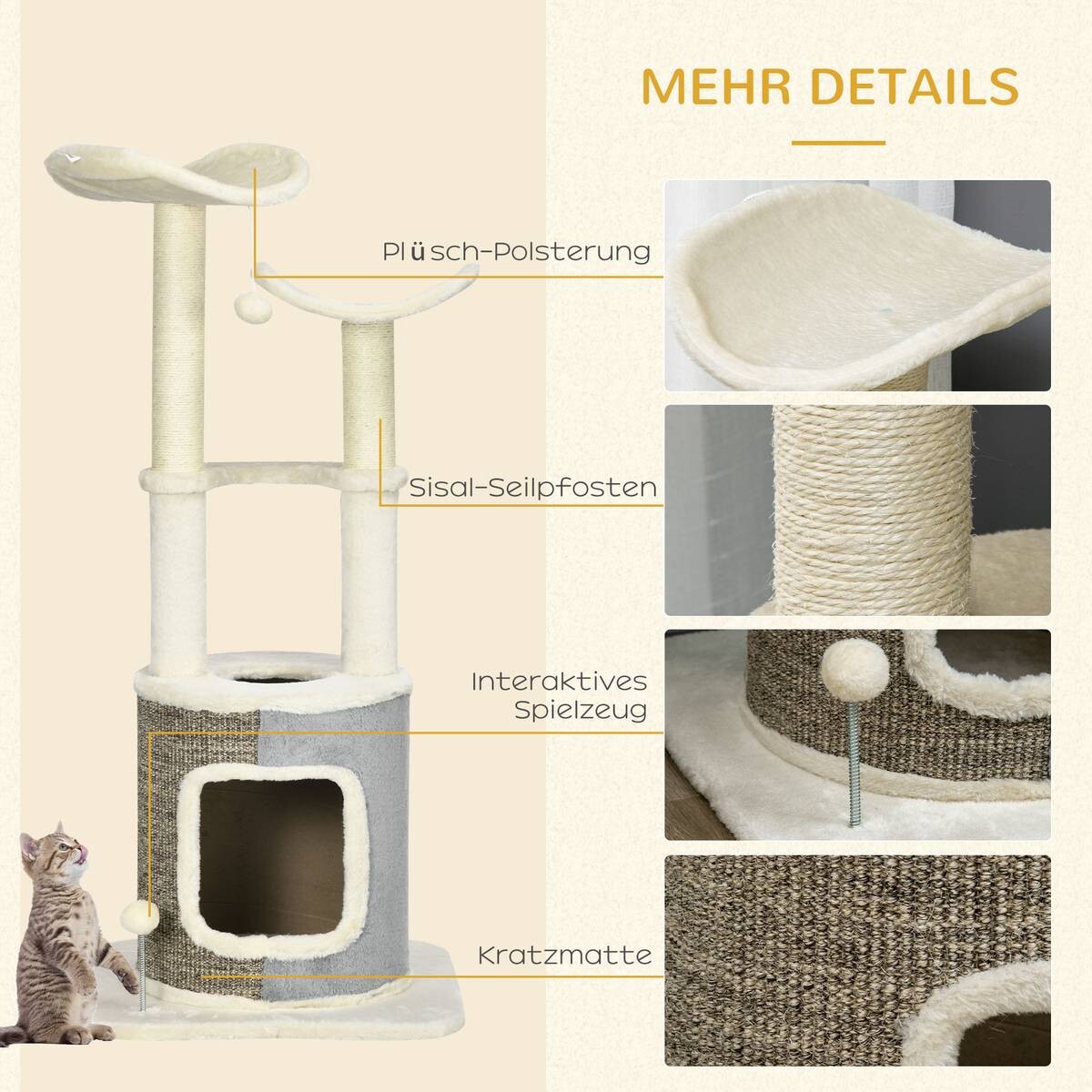 PawHut Kratzbaum cremeweiß Polyester B/H/L: ca. 48x110x48 cm