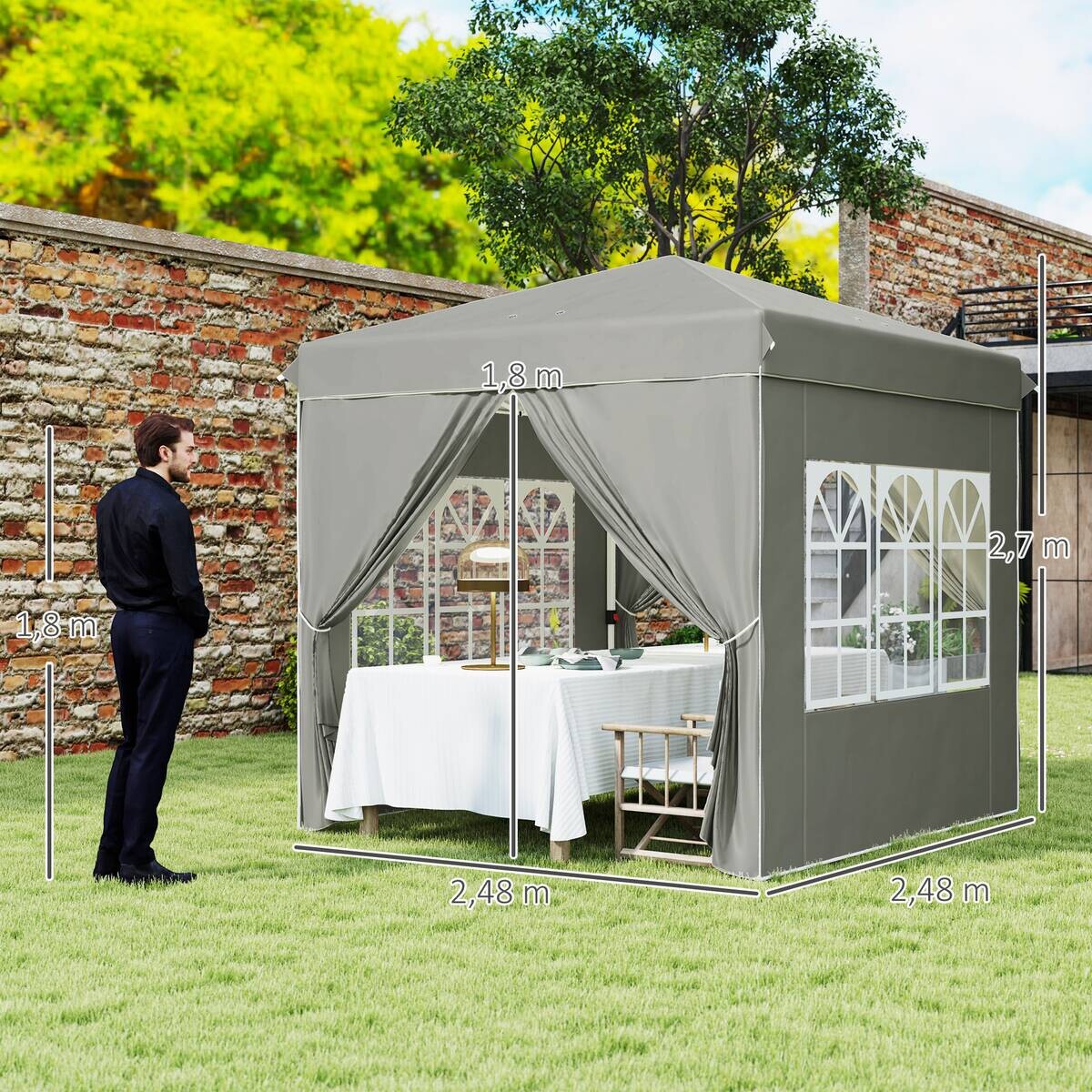 Outsunny Pavillon hellgrau Polyester B/H/L: ca. 248x270x248 cm
