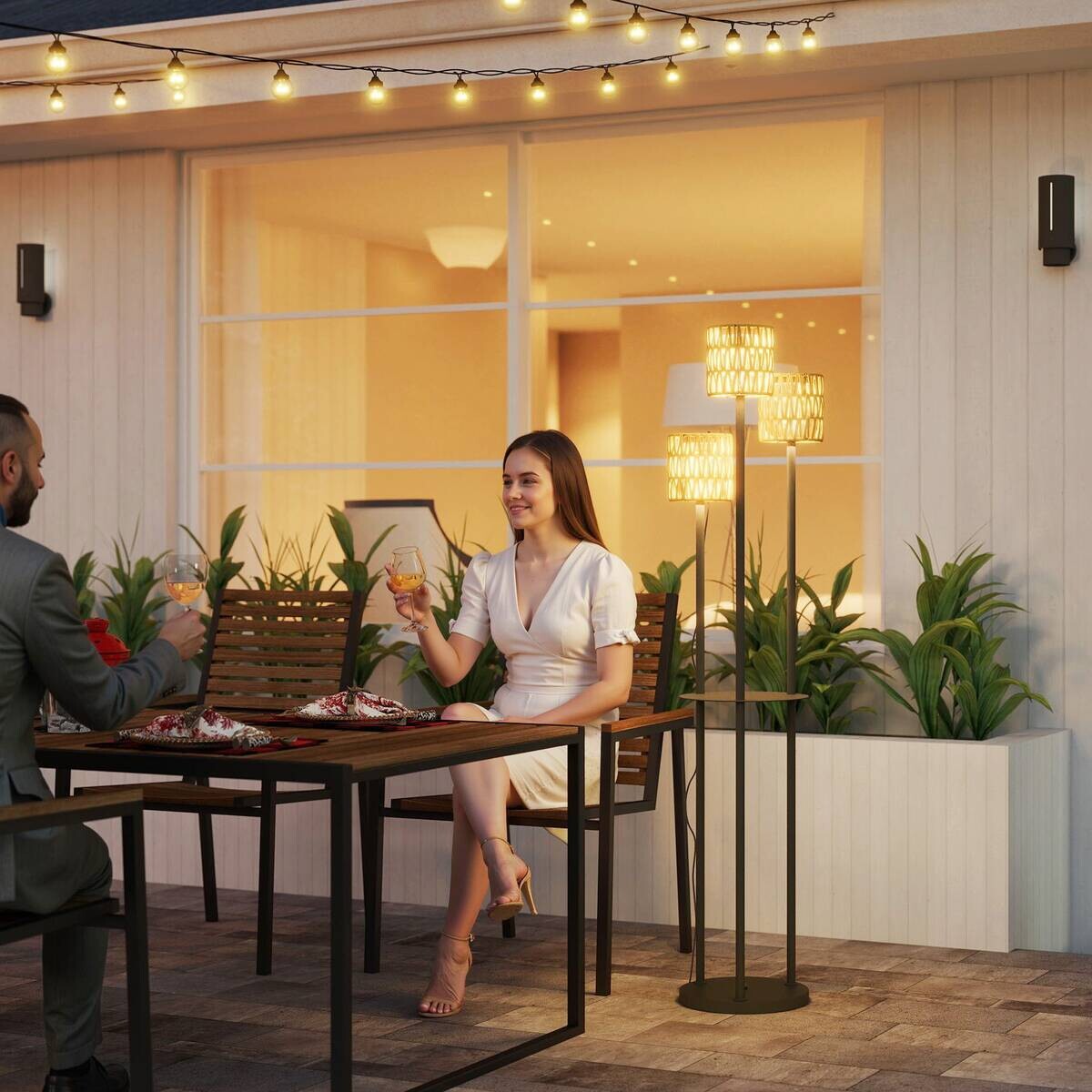 Outsunny Stehlampe gelb Rattan Stahl B/H/L: ca. 37x144x37 cm