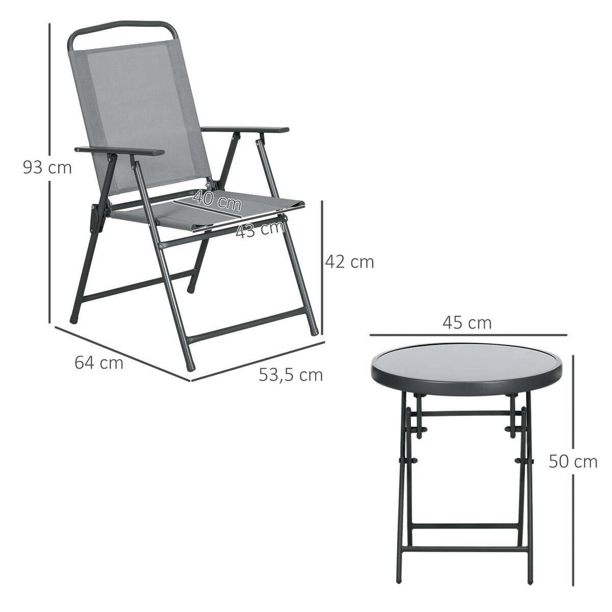 Outsunny Bistro-Set hellgrau Mesh B/H/L: ca. 64x93x53,5 cm