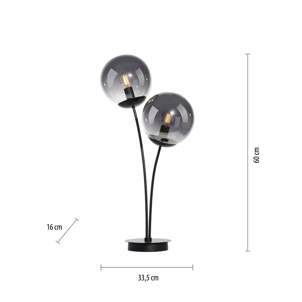 Just Light Tischleuchte BIG WIDOW 14605-18 schwarz Rauchglas Metall B/H: ca. 33,5x60 cm E14 2 Brennstellen