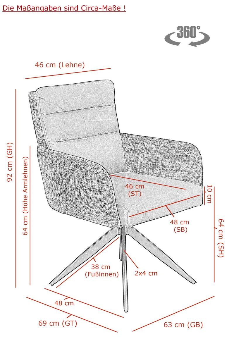Armlehnstuhl Leandra, 2er-Set anthrazit Microfaser Webstoff B/H/T: ca. 63x92x69 cm
