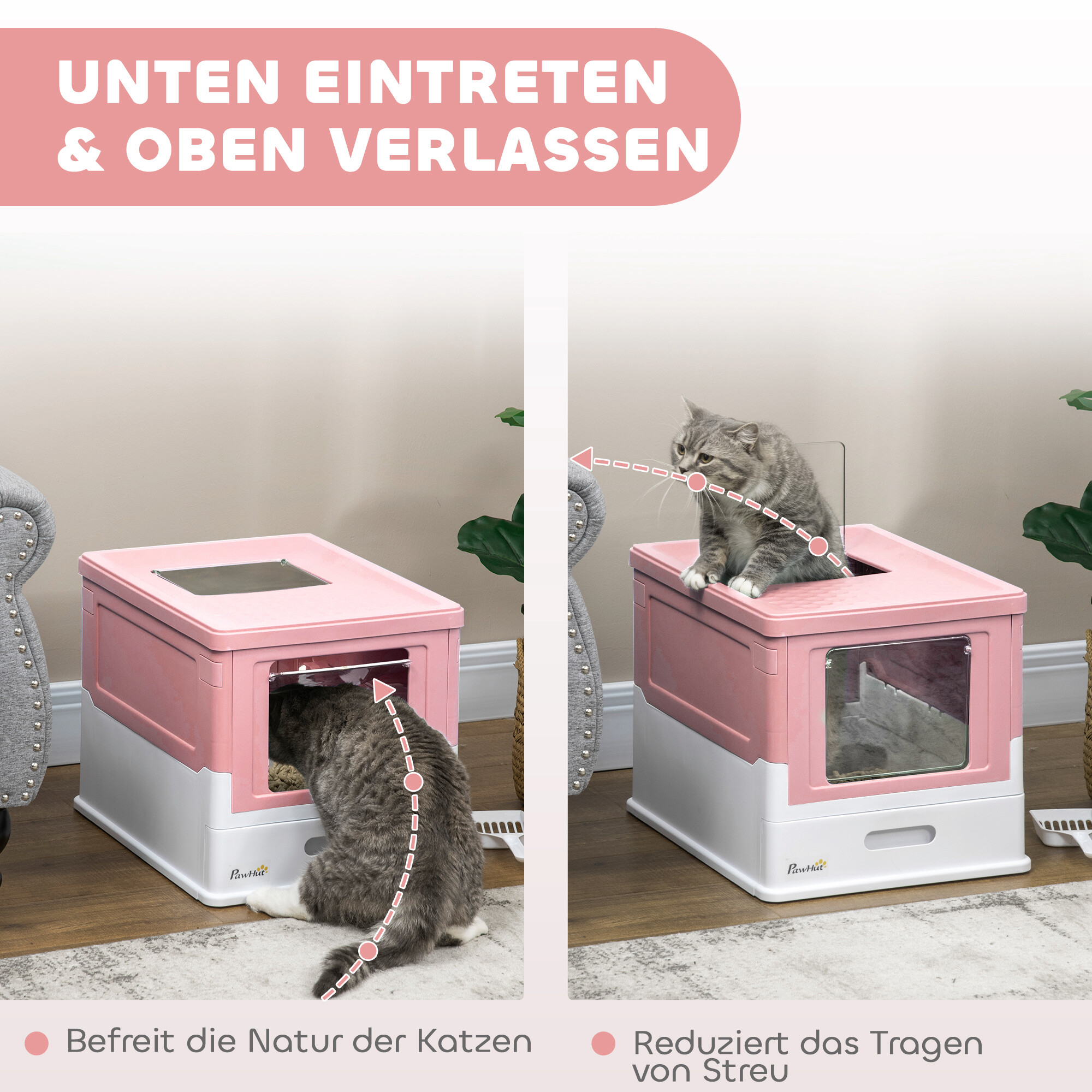 PawHut Katzentoilette rosa Kunststoff B/H/L: ca. 35,5x36,7x47,5 cm