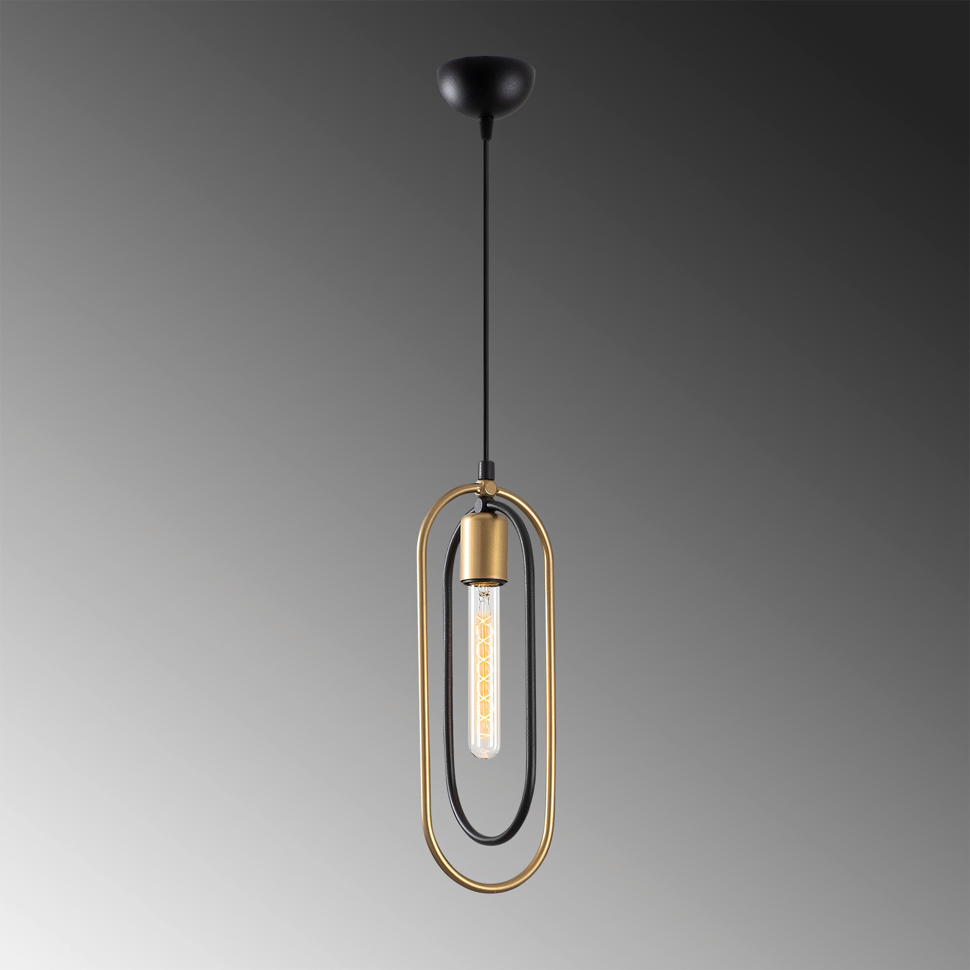 Opviq Pendelleuchte Cerco schwarz gold Metall B/H/L: ca. 14x132x32 cm E27 1 Brennstellen