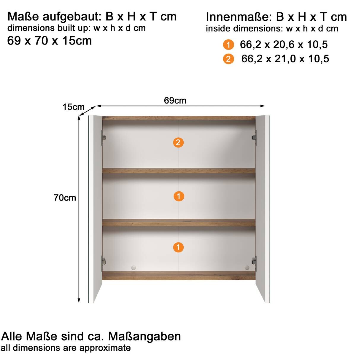 Spiegelschrank Touch Eiche Artisan Nachbildung B/H/T: ca. 69x70x15 cm